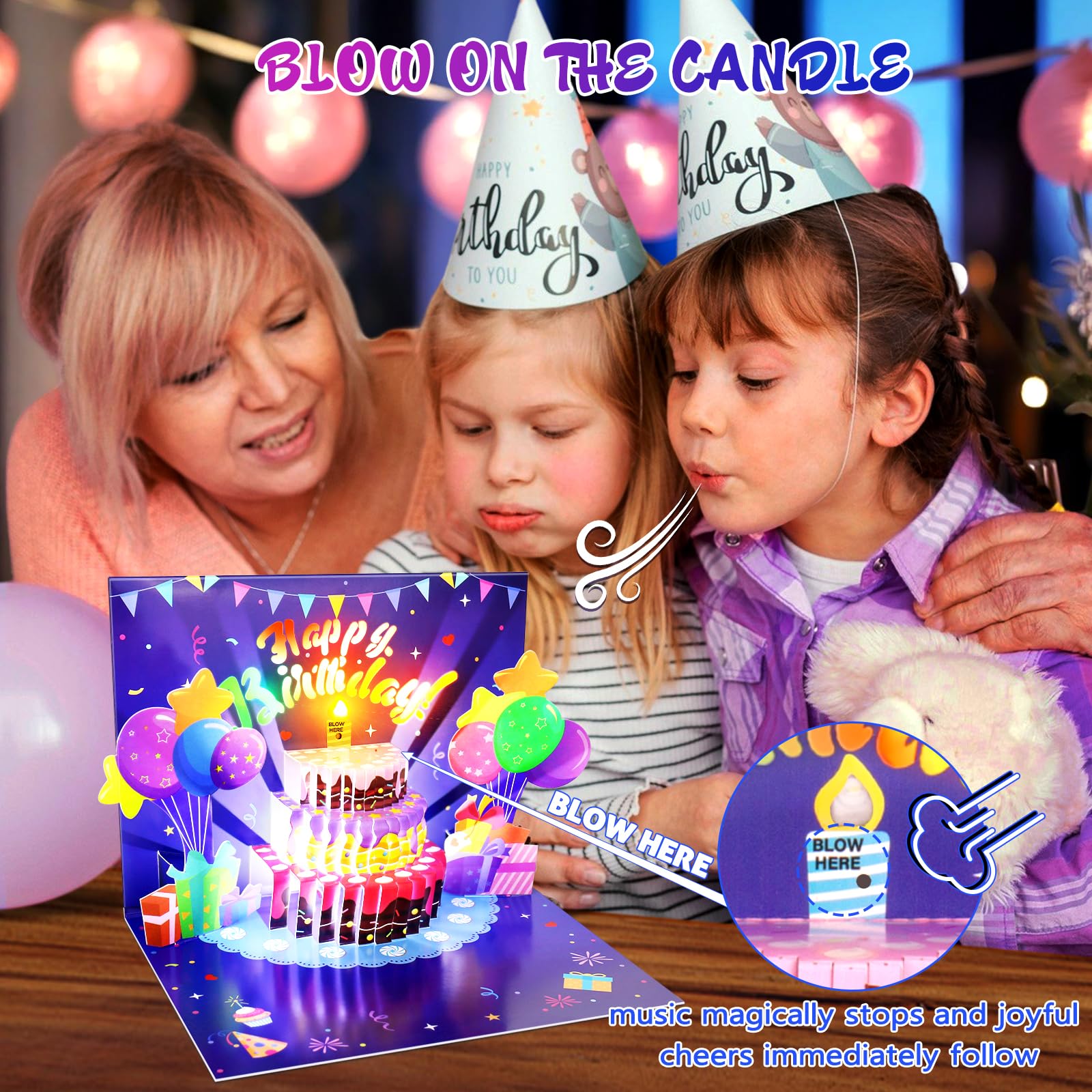 Musical Pop Up Birthday Cards with LED Light Candle - Plays Happy Birthday Song - Unique Greeting Cards for Women, Men, Husband, Wife & Kids - Perfect for Birthday Parties, Anniversaries & Special Celebrations