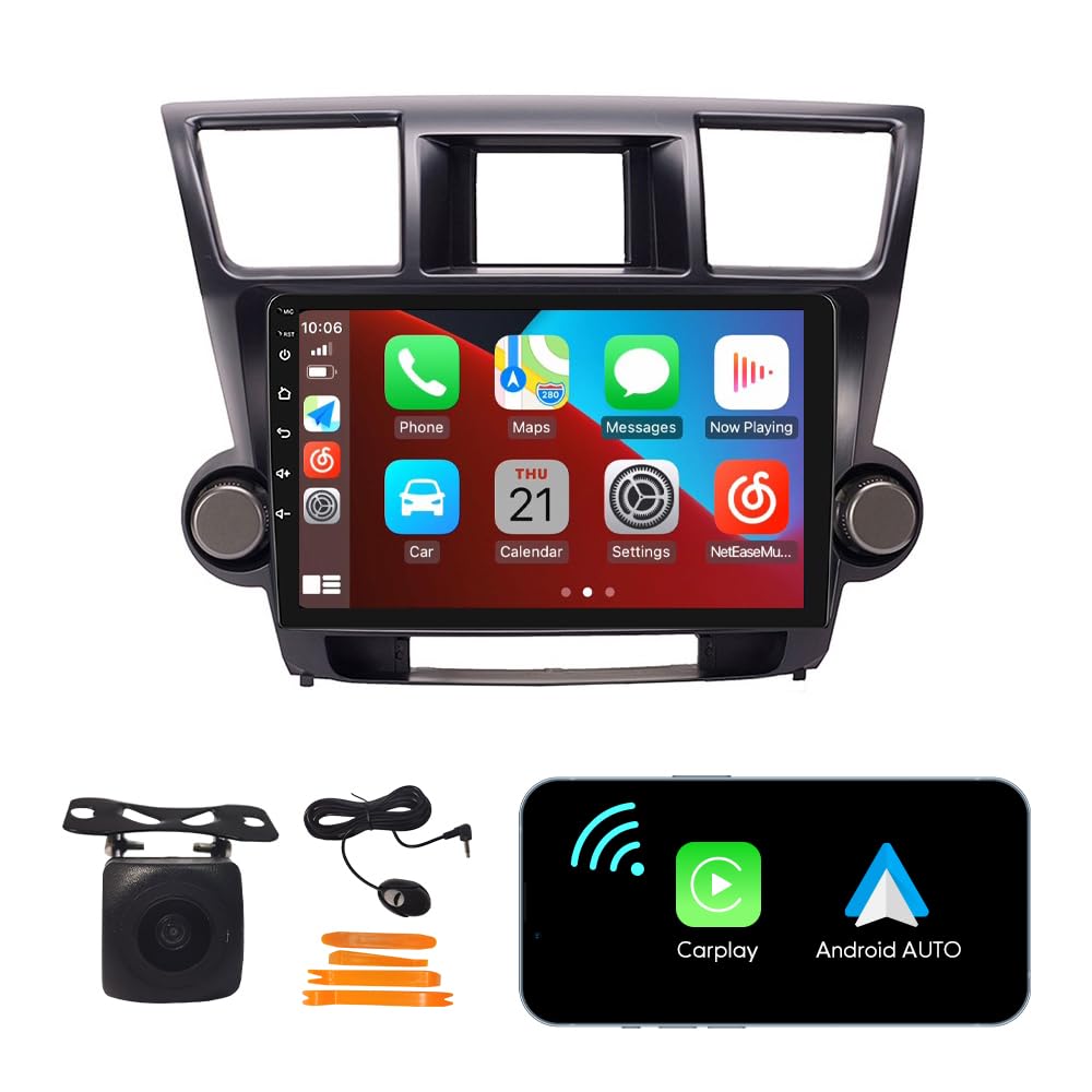 2G+32G Android Car Stereo with Apple CarPlay & Android Auto - 7 Inch Touchscreen GPS Navigation, FM Radio, WiFi, Mirror Link, DSP - Compatible with Toyota Highlander 2007-2014 - Perfect for Road Trips & Daily Commutes