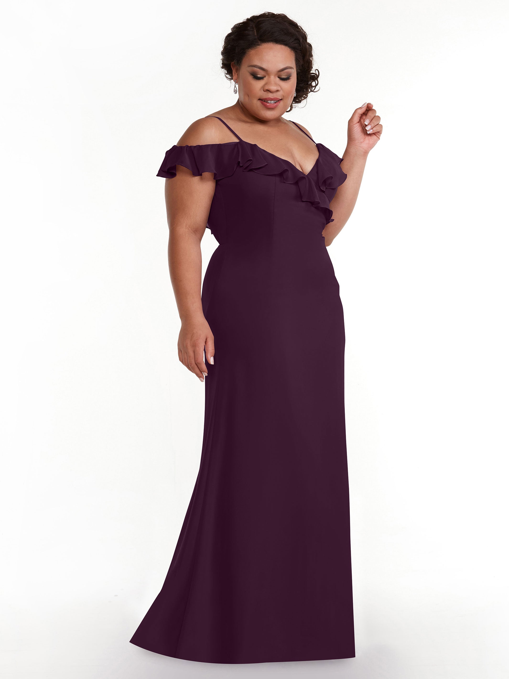 Elegant 80172 Chiffon Off-The-Shoulder A-Line Bridesmaid Dress with Ruffled Neckline - Perfect for Weddings, Formal Events & Evening Parties