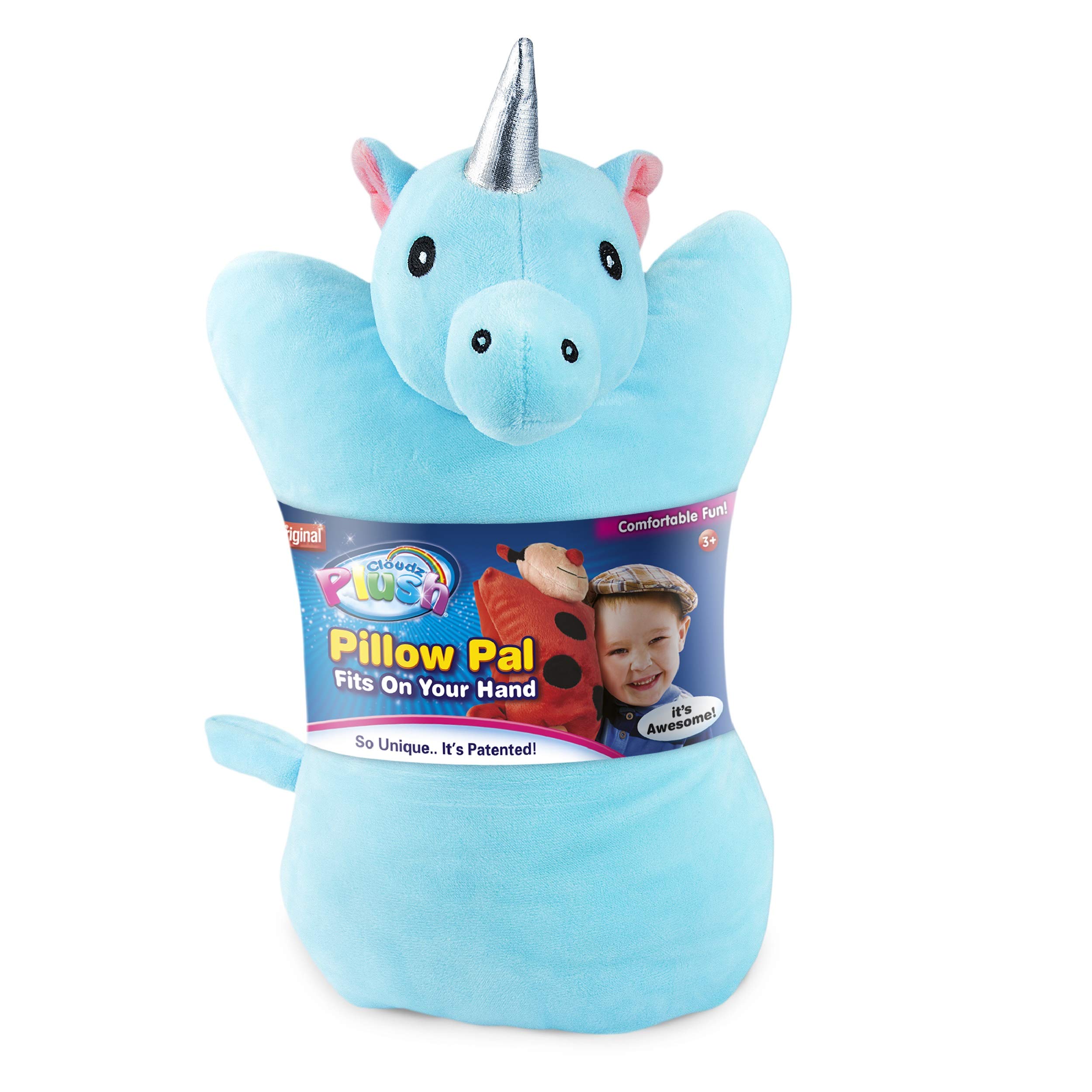 Cloudz Plush On Hand Kids Travel Pillow Pal - Soft Unicorn Stuffed Animal for Airplane, Car Rides & Nap Time | Cute Comfort Toy for Toddlers & Children
