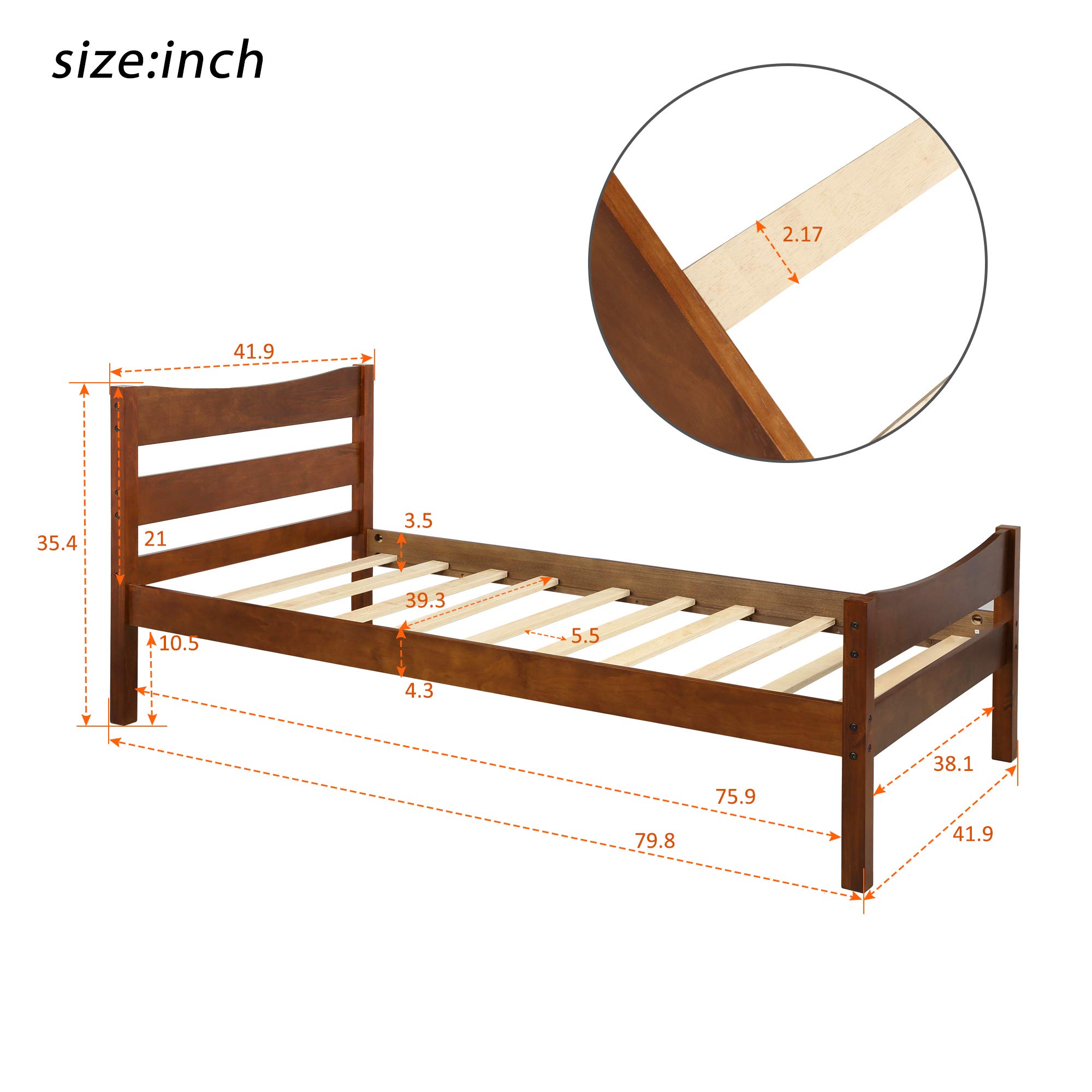 MERITLINE Twin Size Wooden Platform Bed Frame with Headboard & Footboard - No Box Spring Needed, Walnut Finish - Perfect for Small Bedrooms, Guest Rooms & Kids' Rooms