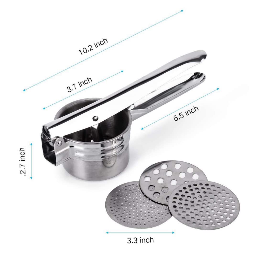 Stainless Steel Potato Ricer & Masher - 15oz Large Capacity with 3 Interchangeable Discs for Potatoes, Fruits, Vegetables, Baby Food | Perfect for Mashing, Juicing, Straining in Kitchens & Restaurants