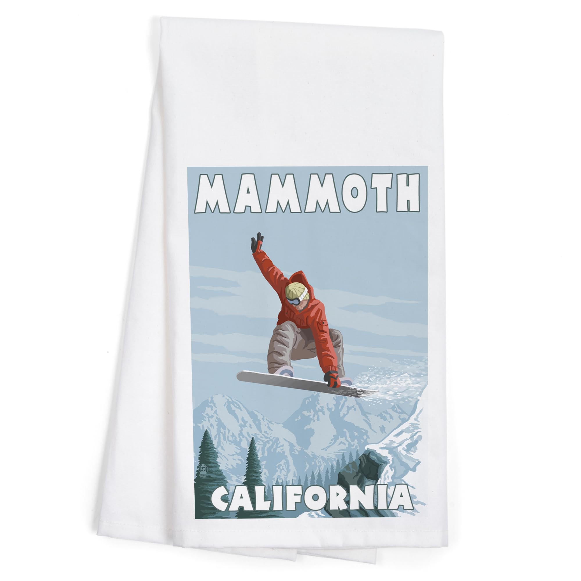 Lantern Press Mammoth California Snowboarder Jumping - 100% Cotton Tea Towel & Decorative Hand Towel for Kitchen, Home Decor | Perfect for Gift, Dish Drying & Wall Art