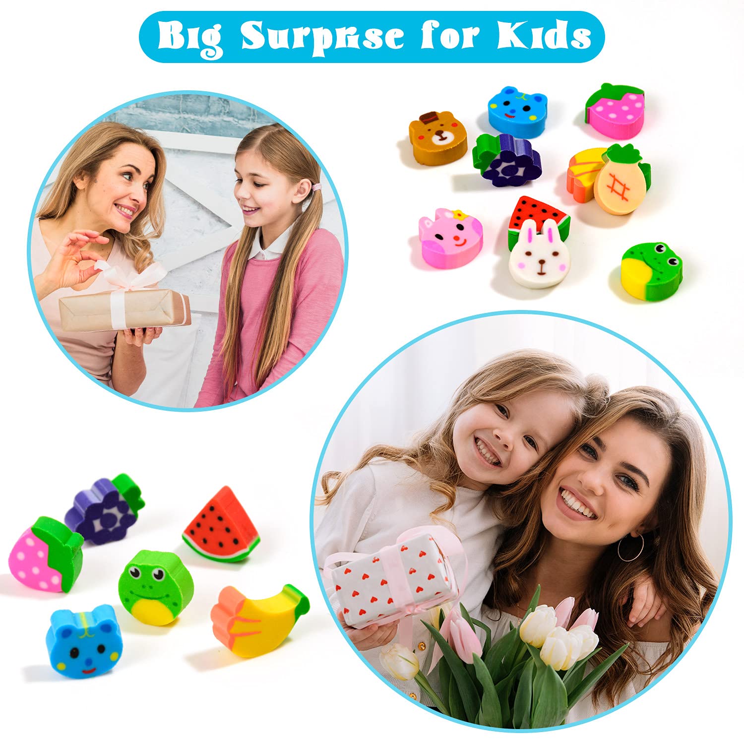 120 Pack Mini Erasers for Kids - Cute Animal & Fruit Shaped Novelty Erasers, Tiny Pencil Erasers for Homework, School Classroom Rewards & Back to School Supplies - Perfect for Party Favors, Teacher Gifts & Student Incentives