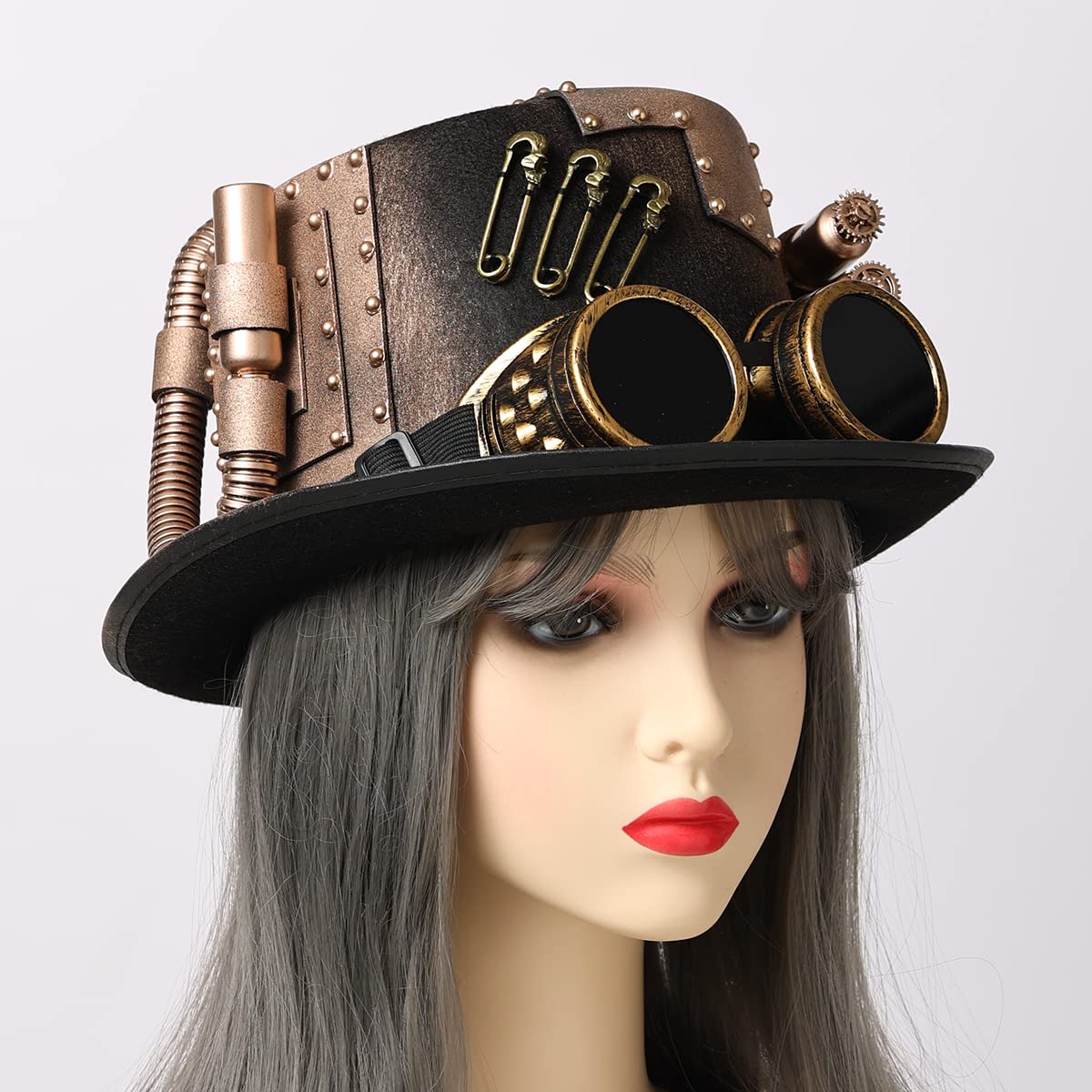 Steampunk Top Hat with Goggles for Women & Men - Victorian Gothic Halloween Costume Accessory - Perfect for Cosplay, Renaissance Fairs, and Themed Parties