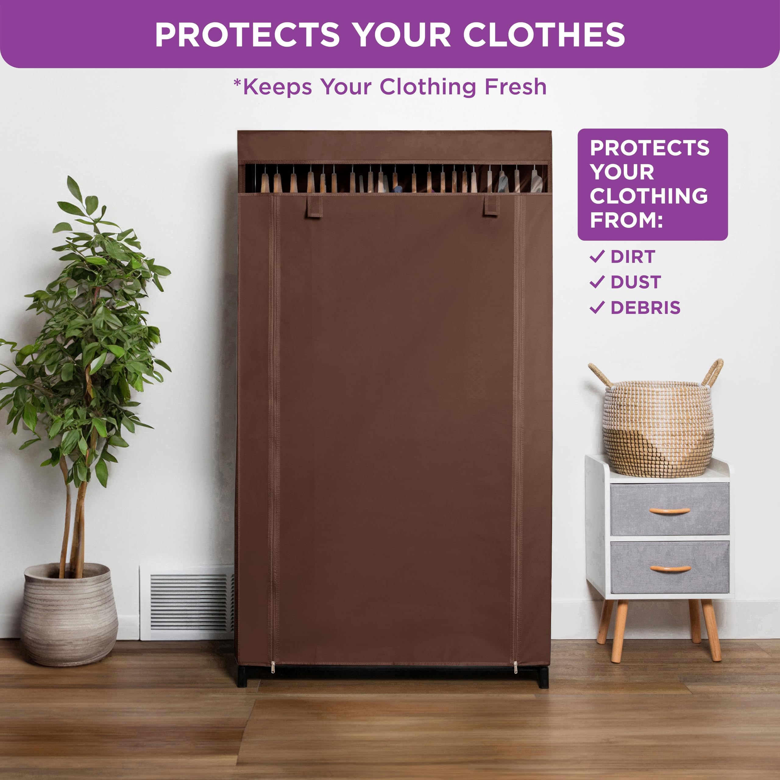 Premium HOLDN’ STORAGE Portable Wardrobe Closet with Metal Hanging Rod & Beige Cover - 65 Lb. Weight Capacity - Easy No-Tool Assembly (Brown) - Perfect for Travel, Camping, Dorm Rooms & Temporary Storage