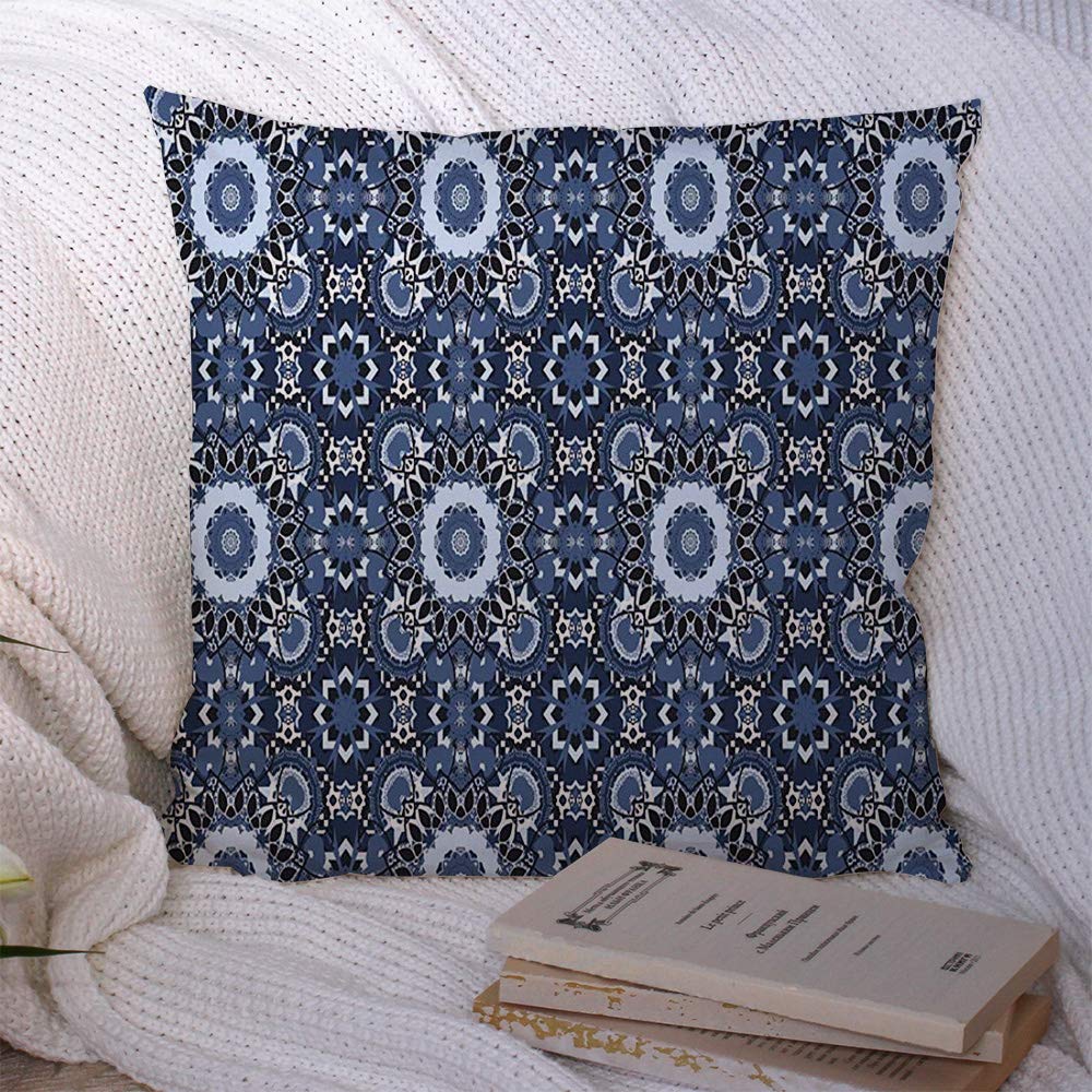 Vintage Abstract Decorative Polyester Throw Pillow Covers - 20x20 Inch Curl Design with Feather & Bandana Patterns in Violet, Gray & Blue - Perfect for Sofa, Couch, Home & Car Decor (Set of 2) | Cozy Living Room Accent & Bedroom Styling