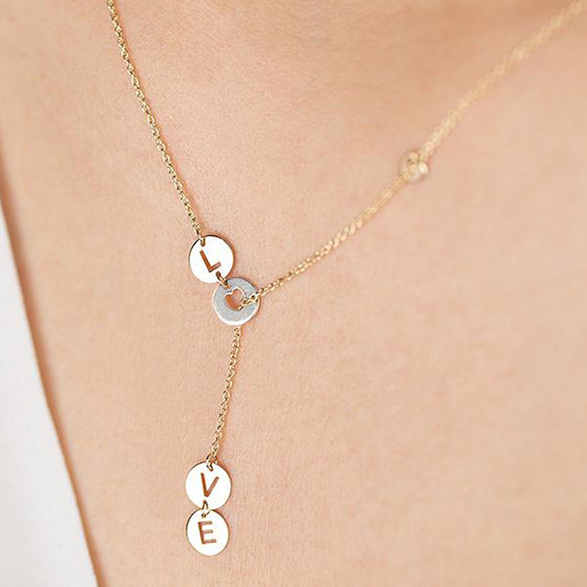 14k Solid Yellow Gold Love Lariat Necklace - Elegant Layering Piece for Everyday Wear & Special Occasions