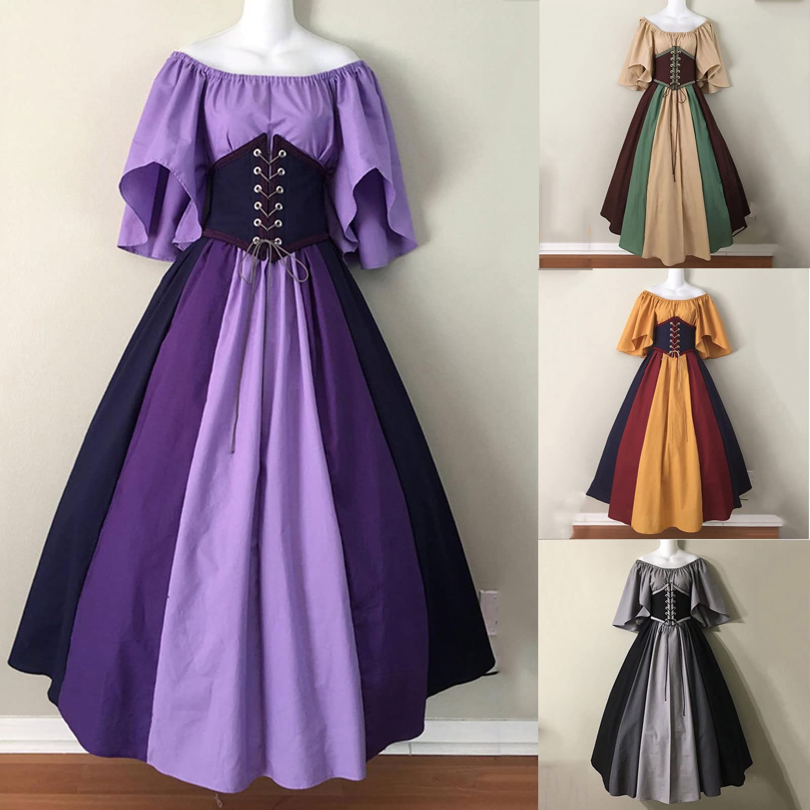 SEAOPEN Renaissance Dresses for Women - Medieval Maxi Dress, Plus Size Victorian Corset Gown, Gothic & Irish Retro Style (Black) | Perfect for Halloween Costumes, Cosplay Events, Renaissance Fairs & Themed Parties