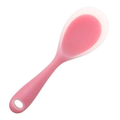 Non-Stick Silicone Rice & Soup Ladle Spoon - Heat Resistant Kitchen Utensil for Cooking, Serving (22.3 x 6.8cm) - Perfect for Asian Cuisine, Hot Pots & Family Dining (Green/Pink)