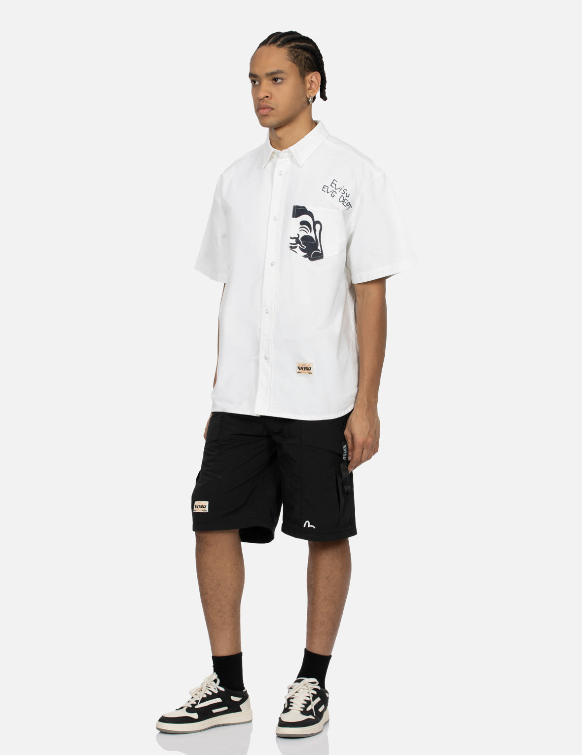 Stylish Godhead Print & Patchwork Seagull Loose Fit Shirt for Men | Trendy Casual Wear for Beach Outings & Summer Vacations