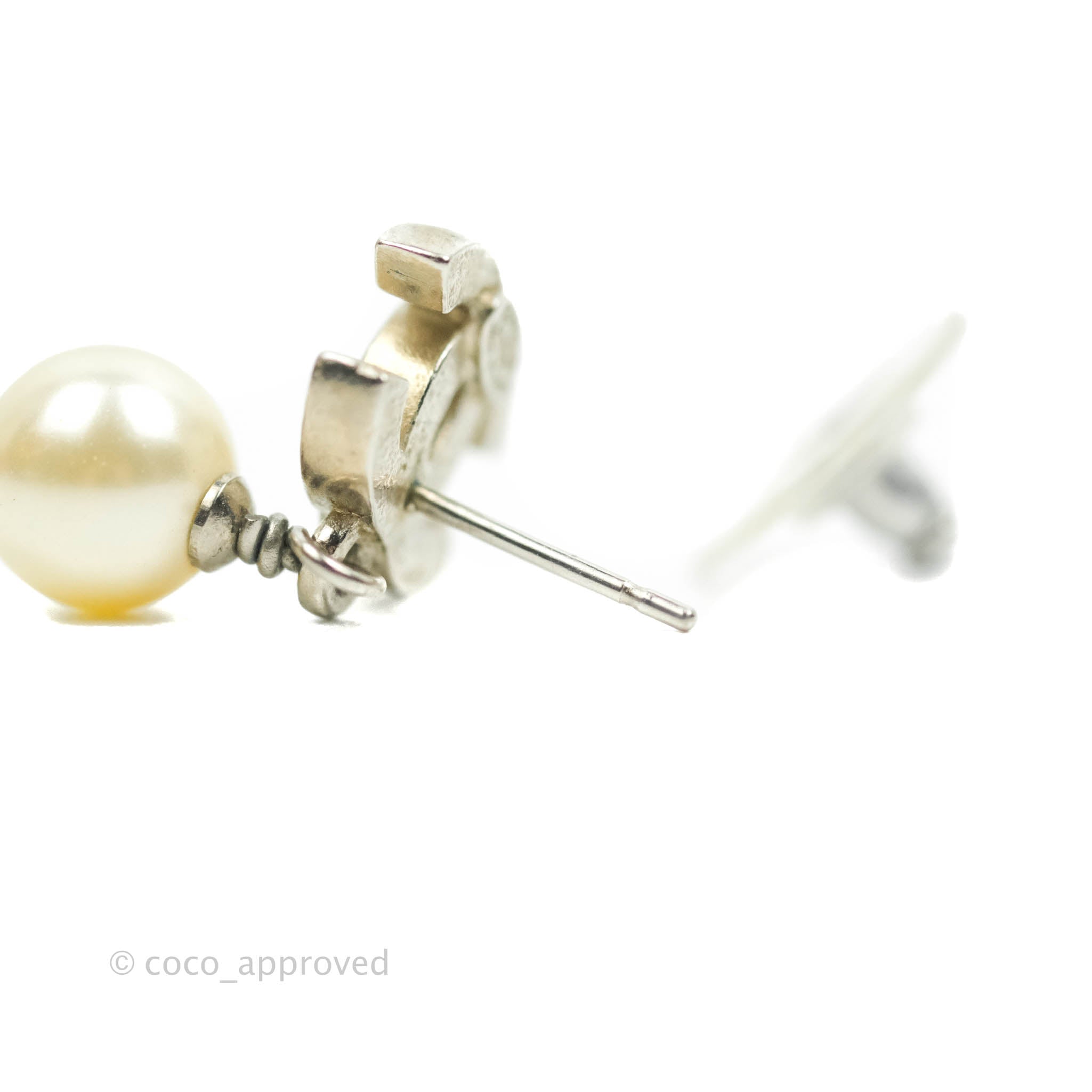 Chanel CC Pearl Drop Earrings for Women - Silver Tone Fashion Jewelry 12W - Perfect for Weddings, Parties & Special Occasions