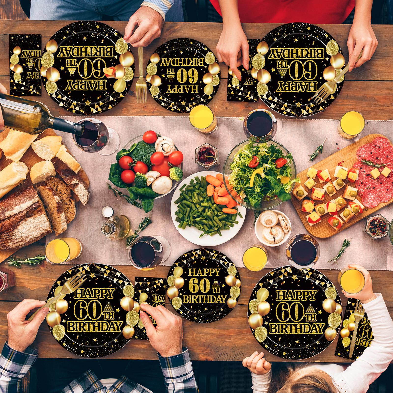 96-Piece 60th Birthday Party Tableware Set - Back in 1965 Themed Decorations for Men & Women | Cheers to 60 Years Disposable Paper Plates, Napkins, Forks & Favors (Serves 24) - Perfect for Milestone Celebrations, Retirement Parties & Golden Anniversary Events