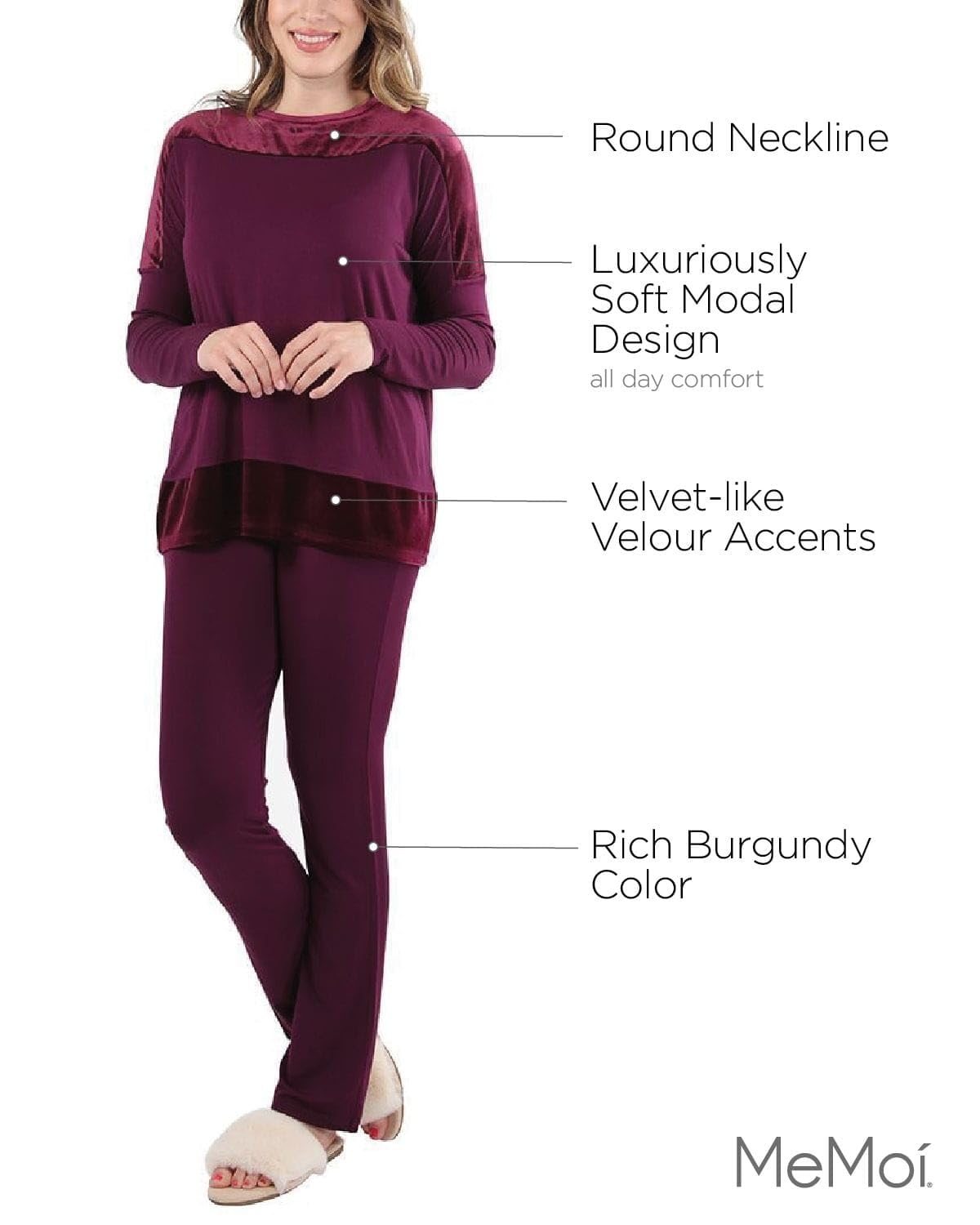 MeMoi Women's Ultra-Soft Velour Pajama Set with Frosted Trim - Cozy Lounge & Sleepwear for Relaxing at Home