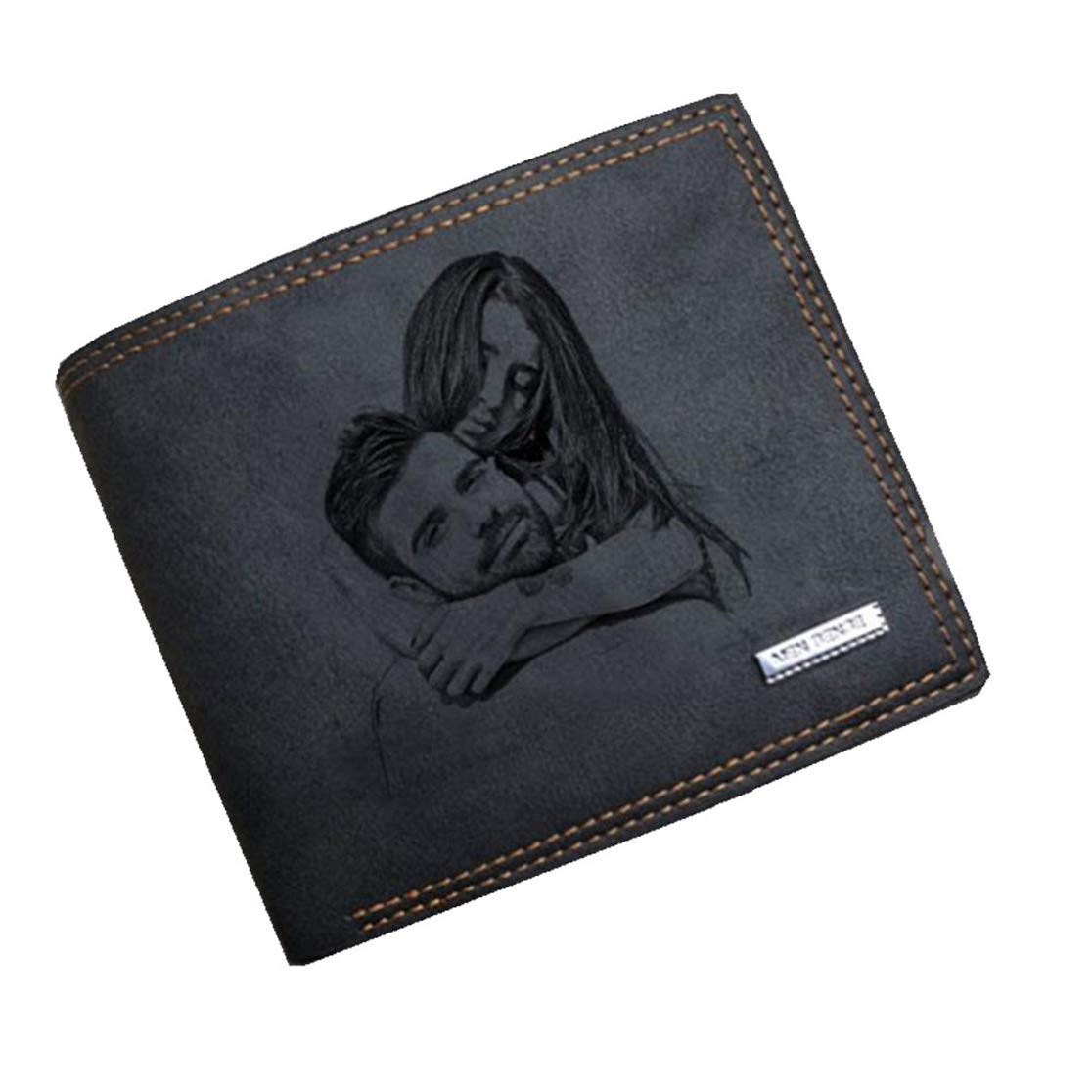 Custom Leather Photo Wallet for Men - Personalized Father's Day Gift (Black, Double-Sided) - Perfect for Gifting & Daily Use