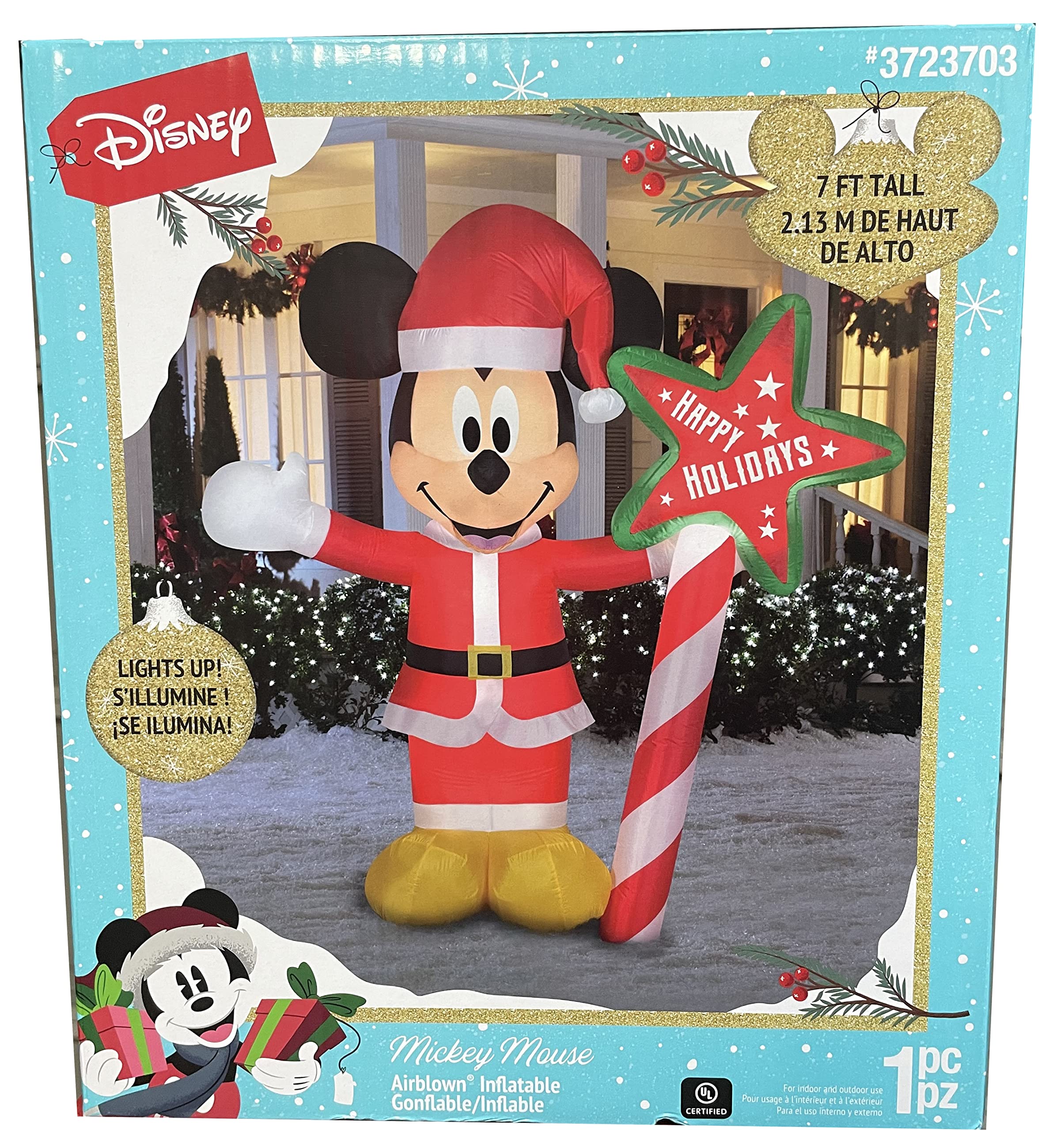 7ft Tall Christmas Inflatable Mickey Mouse with Holiday Sign - Indoor/Outdoor Holiday Decoration for Yard, Garden & Party Decorations
