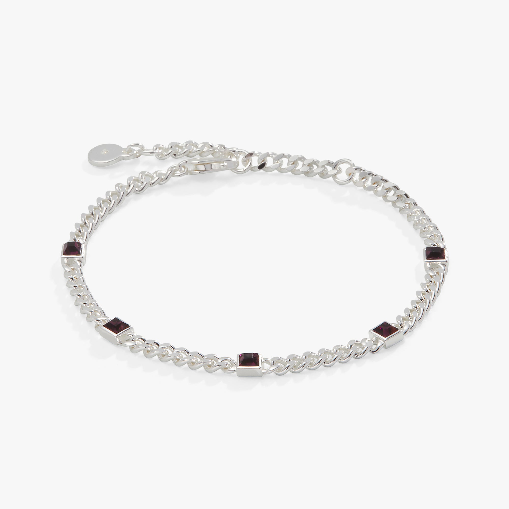 February Birthstone Amethyst Curb Chain Bracelet for Women | Sterling Silver Adjustable Jewelry Gift for Valentine's Day, Anniversary & Special Occasions