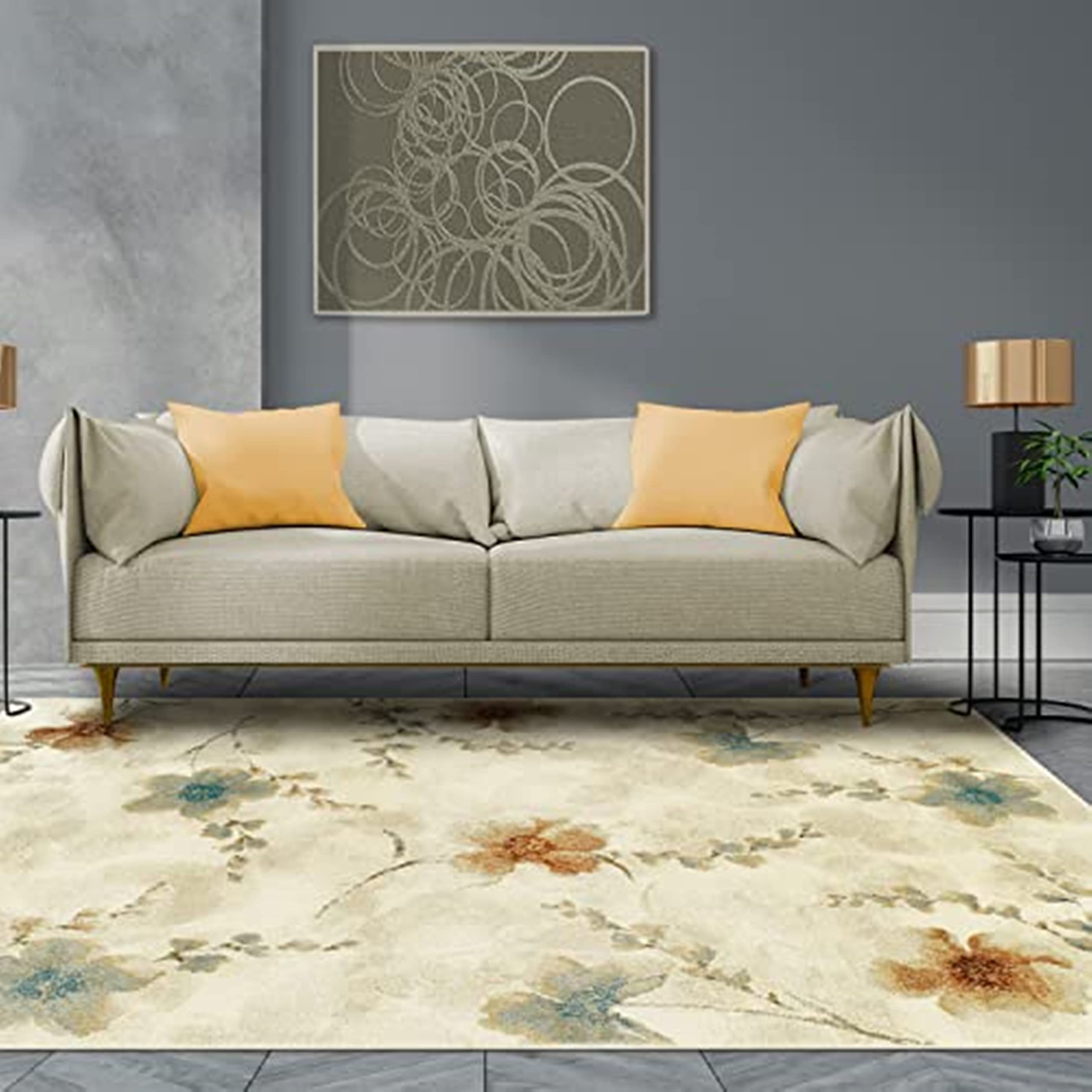 Premium 5' x 8' Stone Washable Area Rug - Fiore Collection for Bedroom, Living Room, Farmhouse, Kitchen, Entryway & Laundry Room - Soft Non-Slip Decor Rug Perfect for Cozy Home & High Traffic Areas
