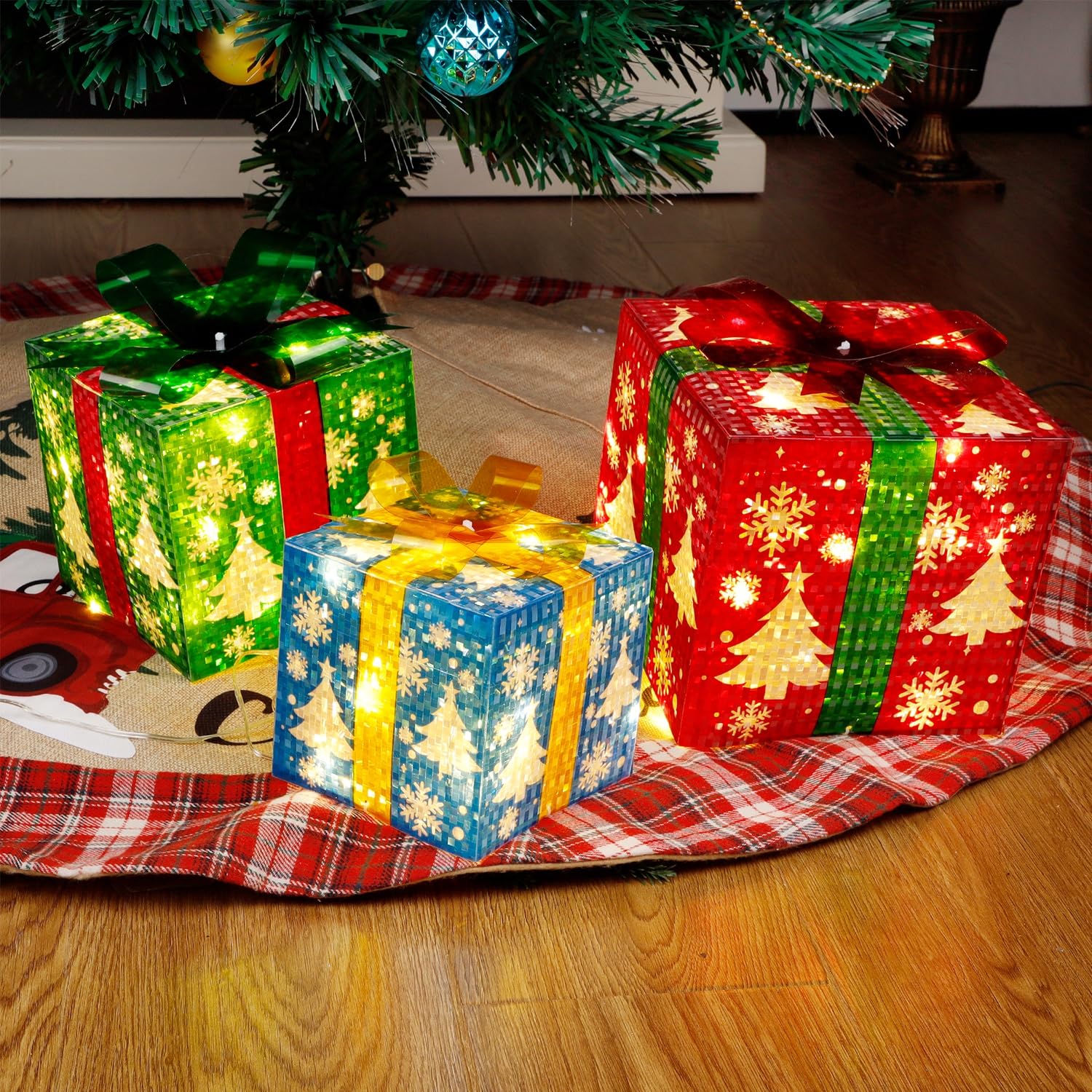 3-Pack LED Snowflake Gift Boxes - 60 Warm White Christmas Lights for Holiday Tree Presents, Home Decor & Party Favors | Perfect for Christmas Gifts, Wedding Favors & Festive Decorations