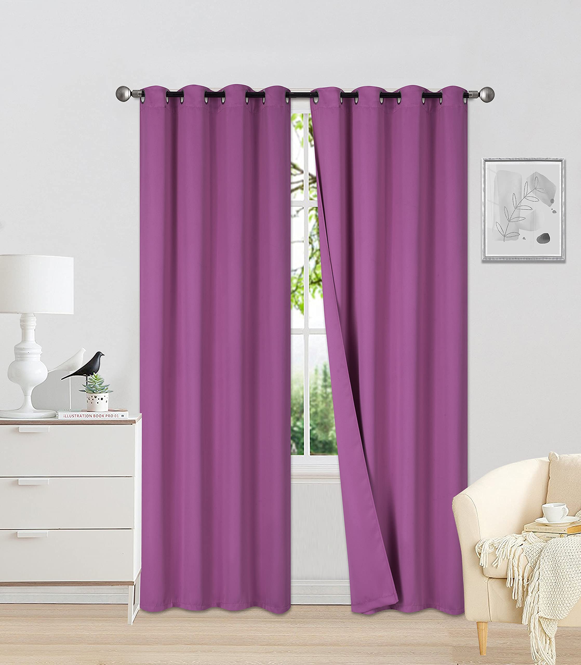 Sapphire Home 2-Panel Woven Blackout Curtains - Thermal Insulated Room Darkening Drapes for Living Room, Bedroom & Kitchen - Soft Noise Reducing Privacy Curtains for Better Sleep & Energy Savings (Hot Pink, 84