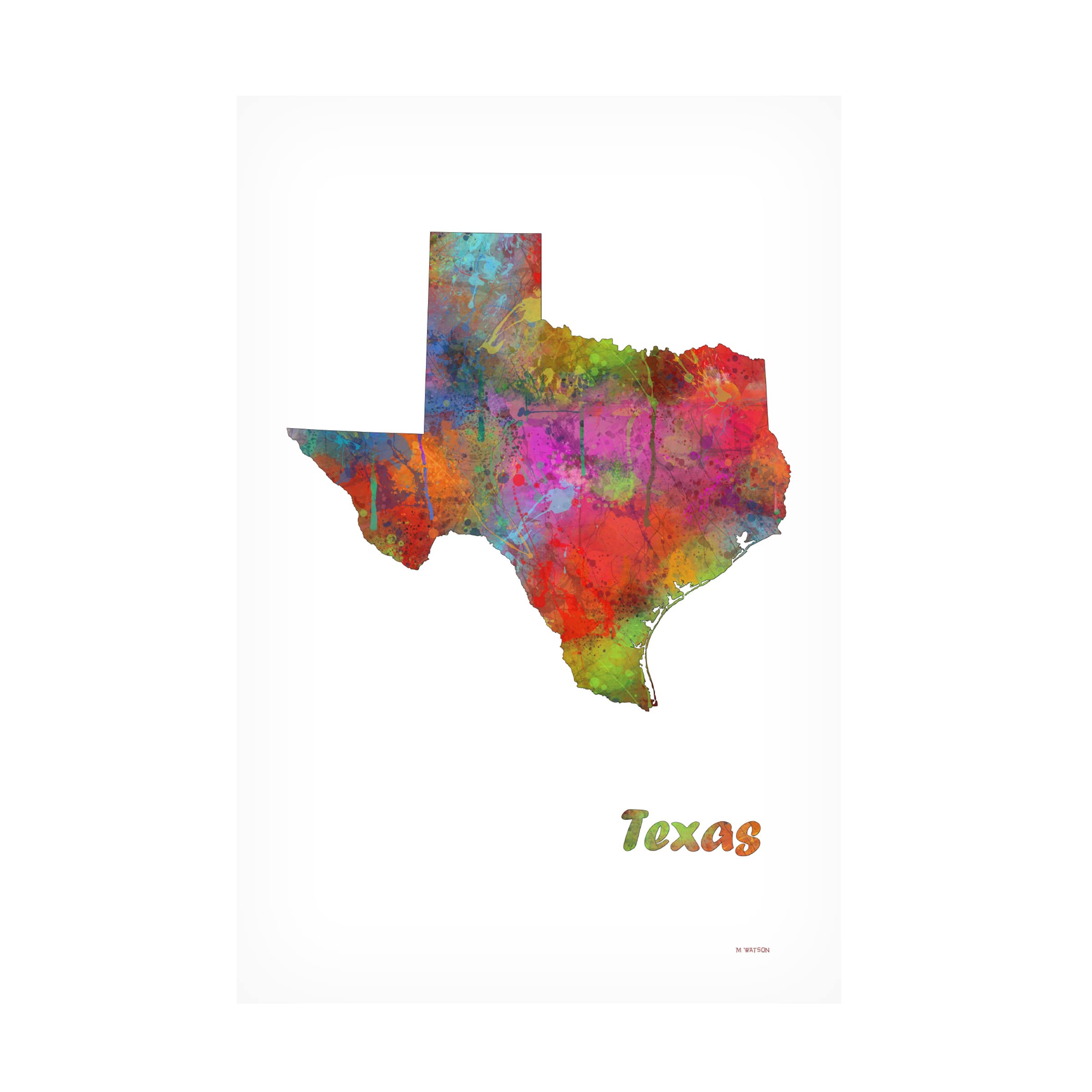 Texas State Map Canvas Art Print by Marlene Watson - 16x24 Inch Framed Wall Decor for Living Room, Office & Home - Vintage USA Travel Inspired Home Decor