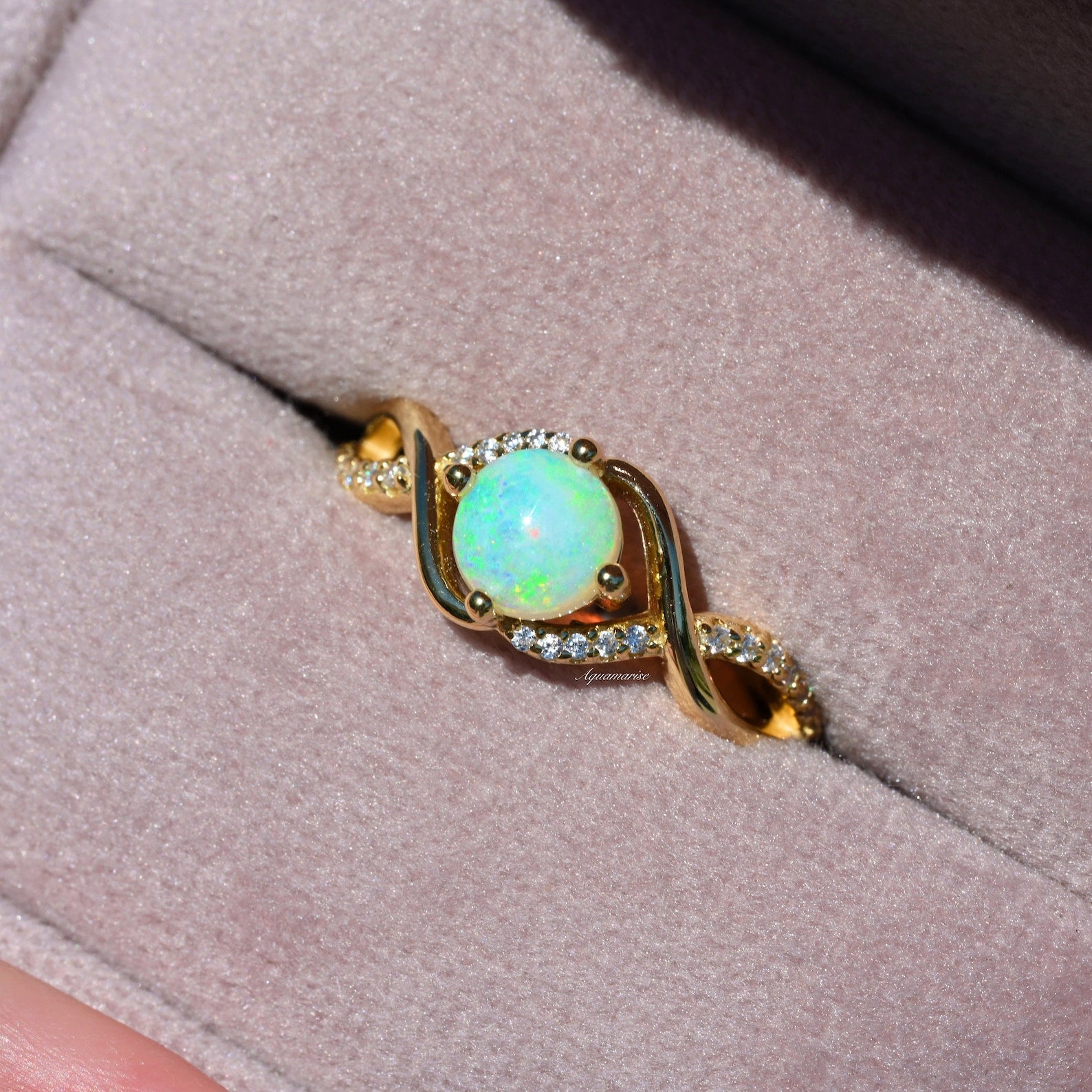14K Yellow Gold Vermeil Opal Ring for Women - Elegant Entwined Design, Perfect for Weddings, Anniversaries & Special Occasions