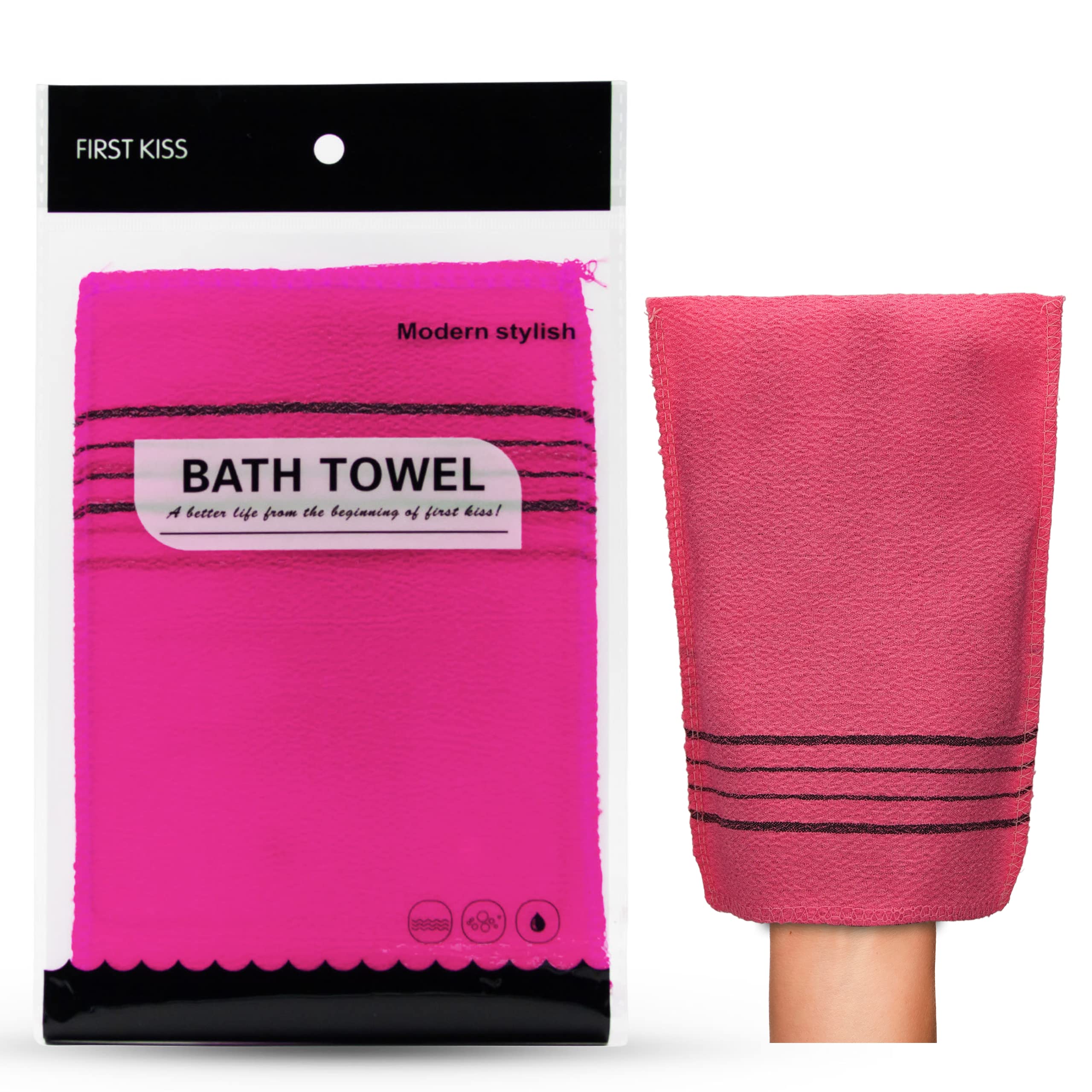 MS MAGIC SECRET Korean Exfoliating Bath Gloves - 2Pcs Body Scrubber for Smooth Skin, Shower & Spa Use, Pink - Perfect for Dead Skin Removal & Dry Brushing in Bath, Sauna or Home Skincare Routine
