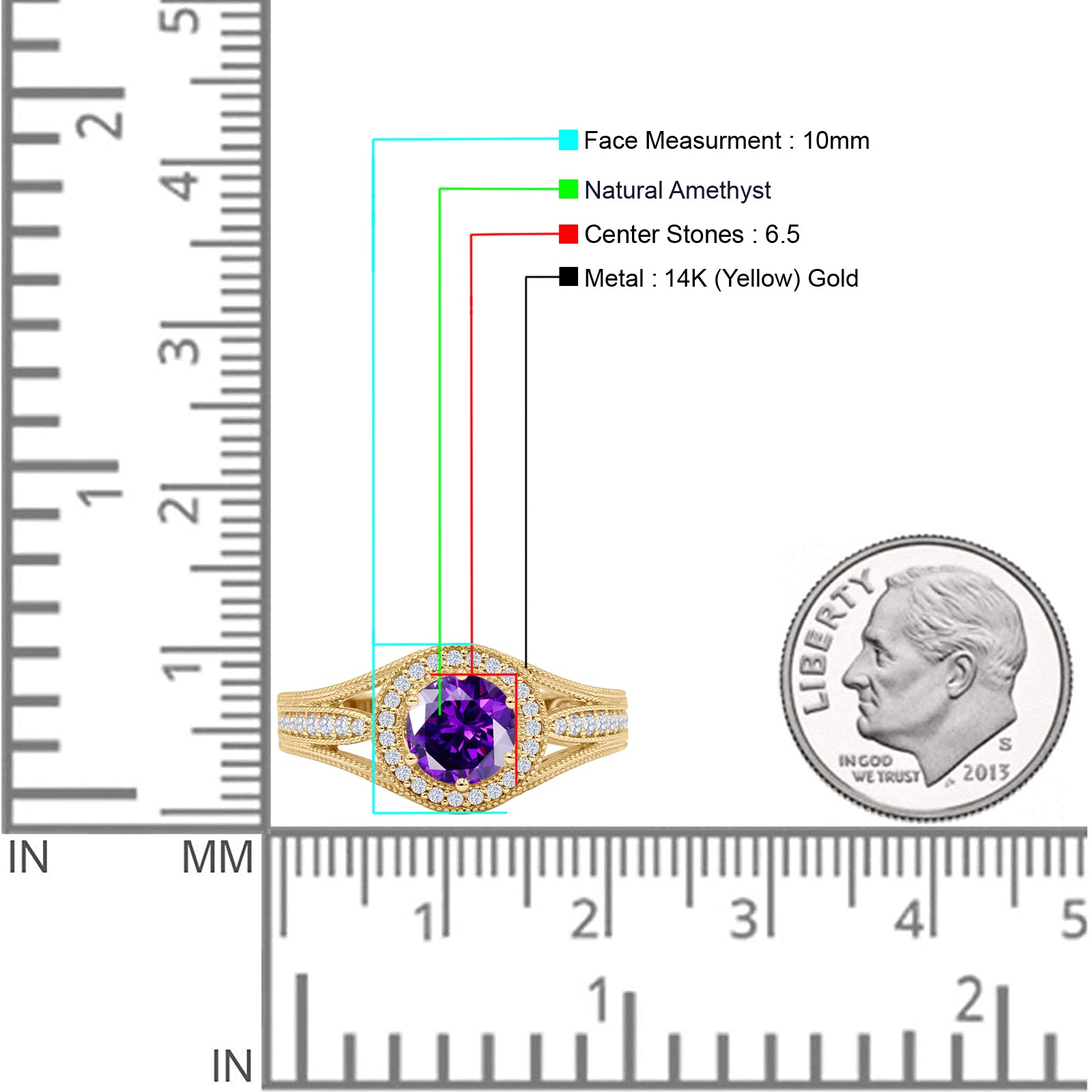 14K Yellow Gold Art Deco Round Halo Split Shank Natural Amethyst Engagement Ring for Women - Perfect for Weddings, Anniversaries & Special Occasions