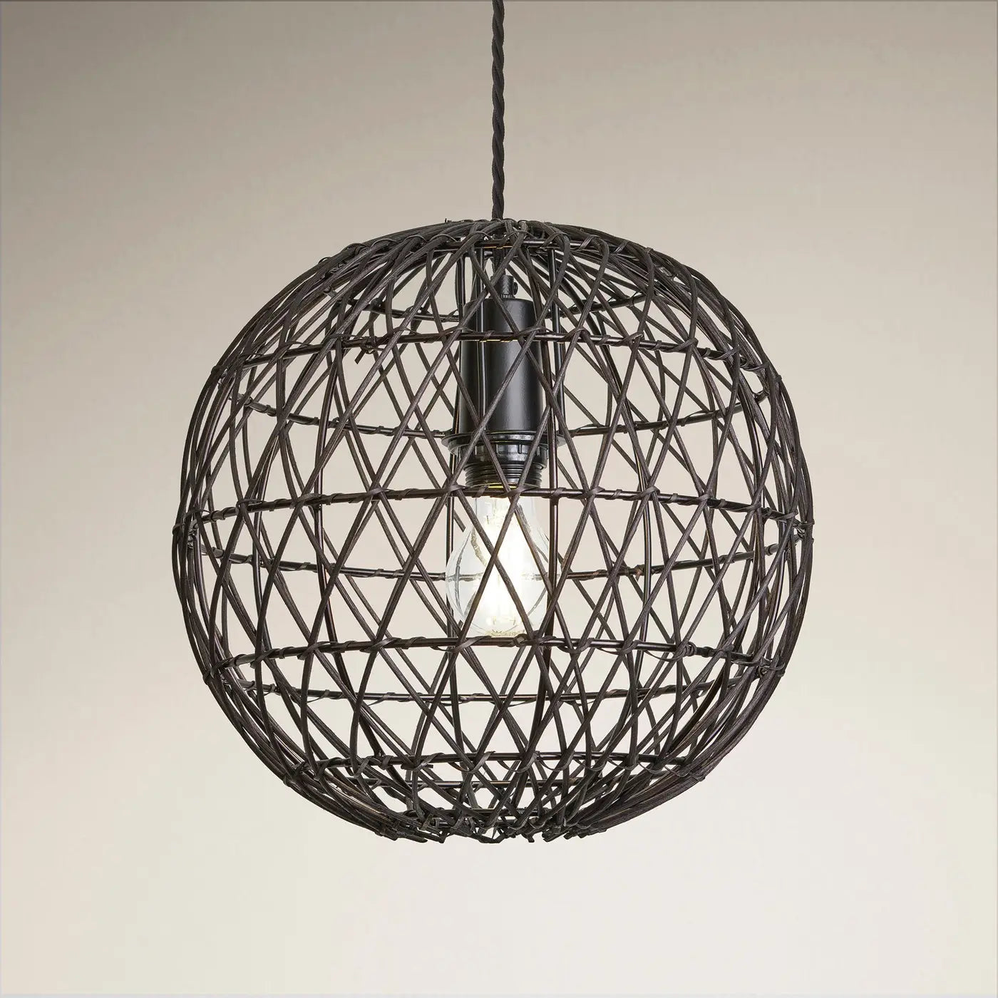 Coastal Rattan Ceiling Pendant Light Globe - Natural Woven Rattan Shade with Vintage Edison Bulb - Perfect for Boho Bedroom, Beach House, or Patio Lighting