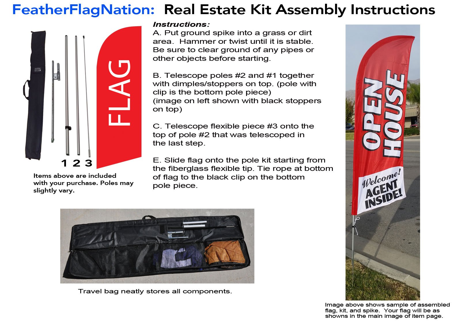 6ft x 2ft Red Feather Flag with Pole & Stake - Portable Open House Sign for Real Estate, Car Dealerships & Events - Includes Carrying Bag for Easy Travel & Storage