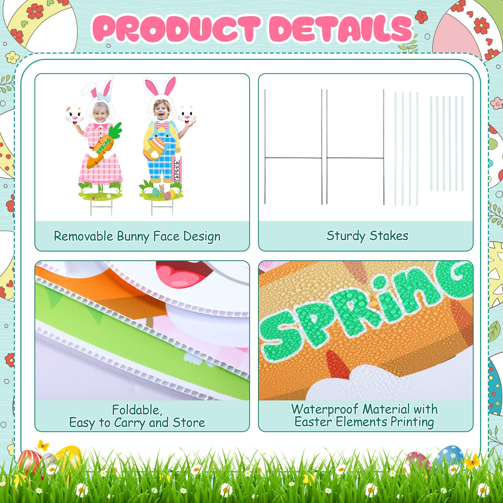 Meonum 2 Pack Large 36'' Easter Bunny Yard Signs with Stakes - Waterproof Funny Photo Props for Easter Egg Hunt, Spring Holiday, Lawn & Garden Decor - Perfect for Outdoor Easter Party Decorations and Backyard Photo Booth Scenes