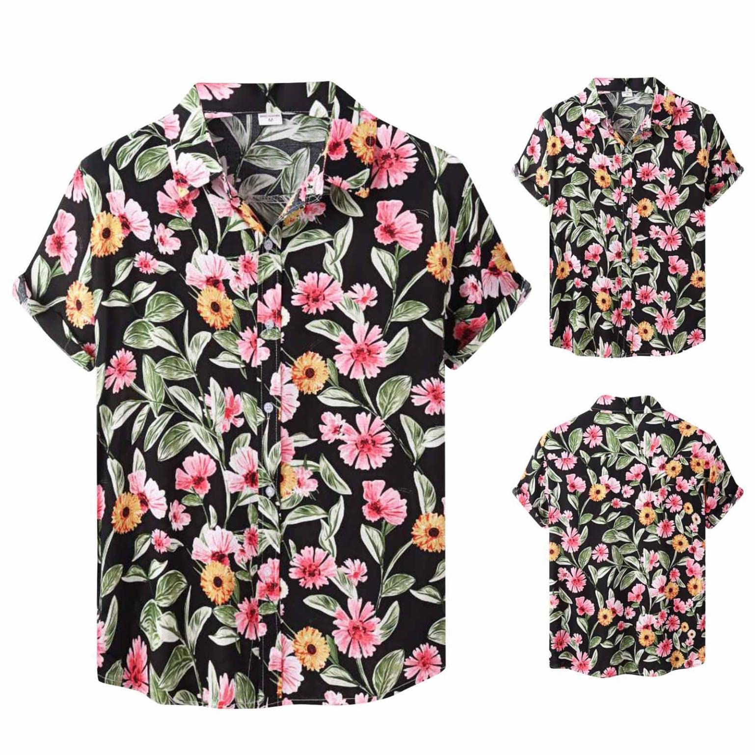 Men's Summer Short Sleeve T-Shirts & Tank Tops - Casual Floral Printed Button Down Beach Shirts for Outdoor Activities, Vacations and Daily Wear