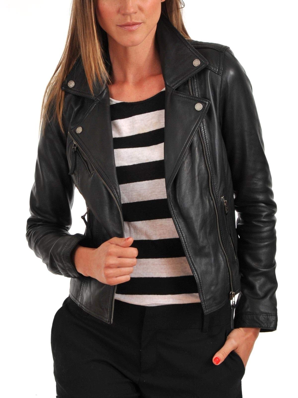 Women's Real Lambskin Leather Jacket - Bomber Motorcycle Biker Jacket for Women | Stylish & Durable Outerwear for Riding, Night Out & Casual Wear