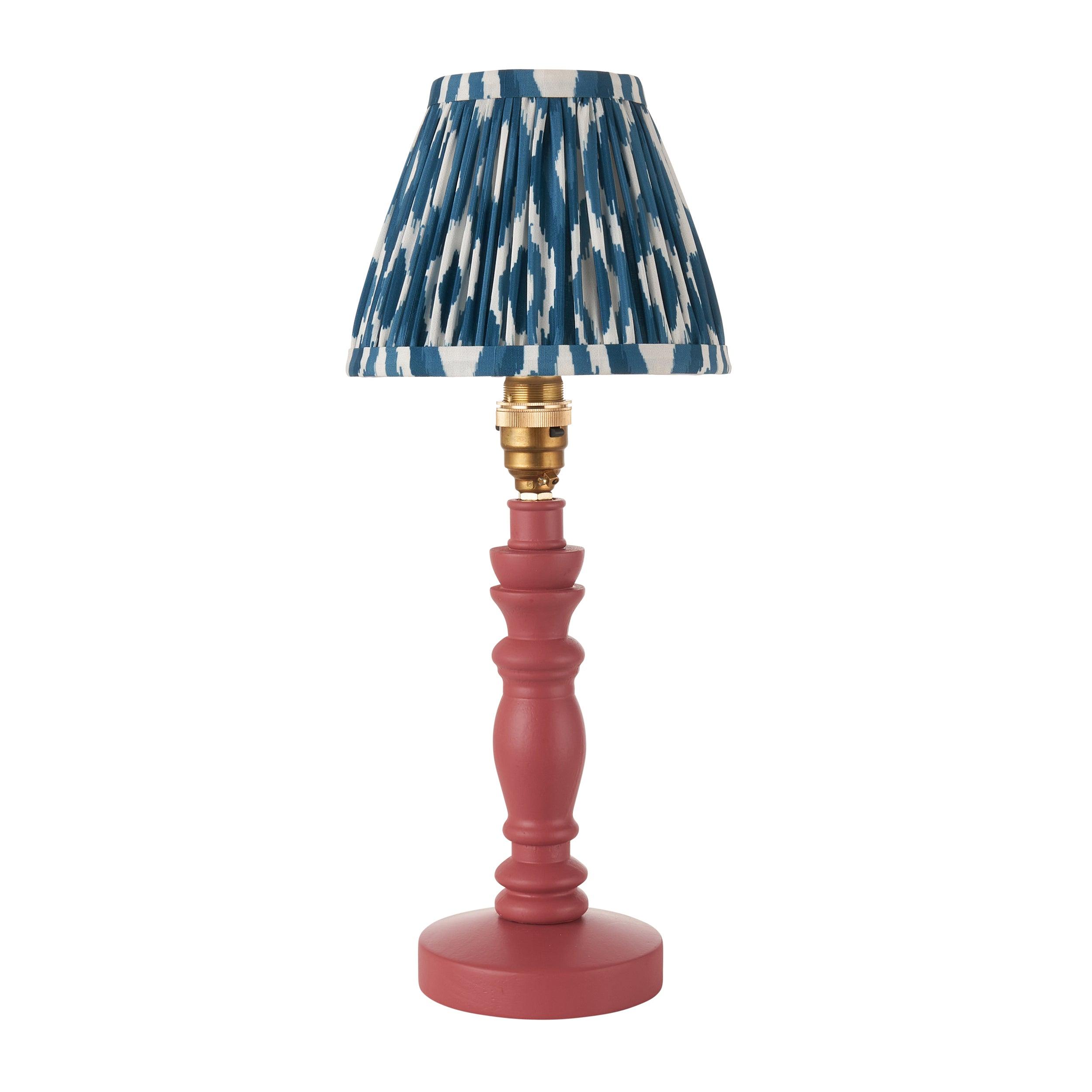 Bibury Pink Table Lamp with Ikat 16cm Marlin Blue Shade - Elegant Bedside Lighting for Bedroom & Living Room Decor