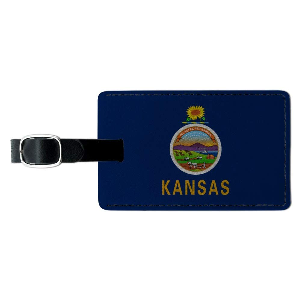 Kansas State Flag Leather Luggage Tag - Personalized Rectangle ID Tag for Suitcases & Carry-On Bags | Perfect for Travel Identification & Gift Giving