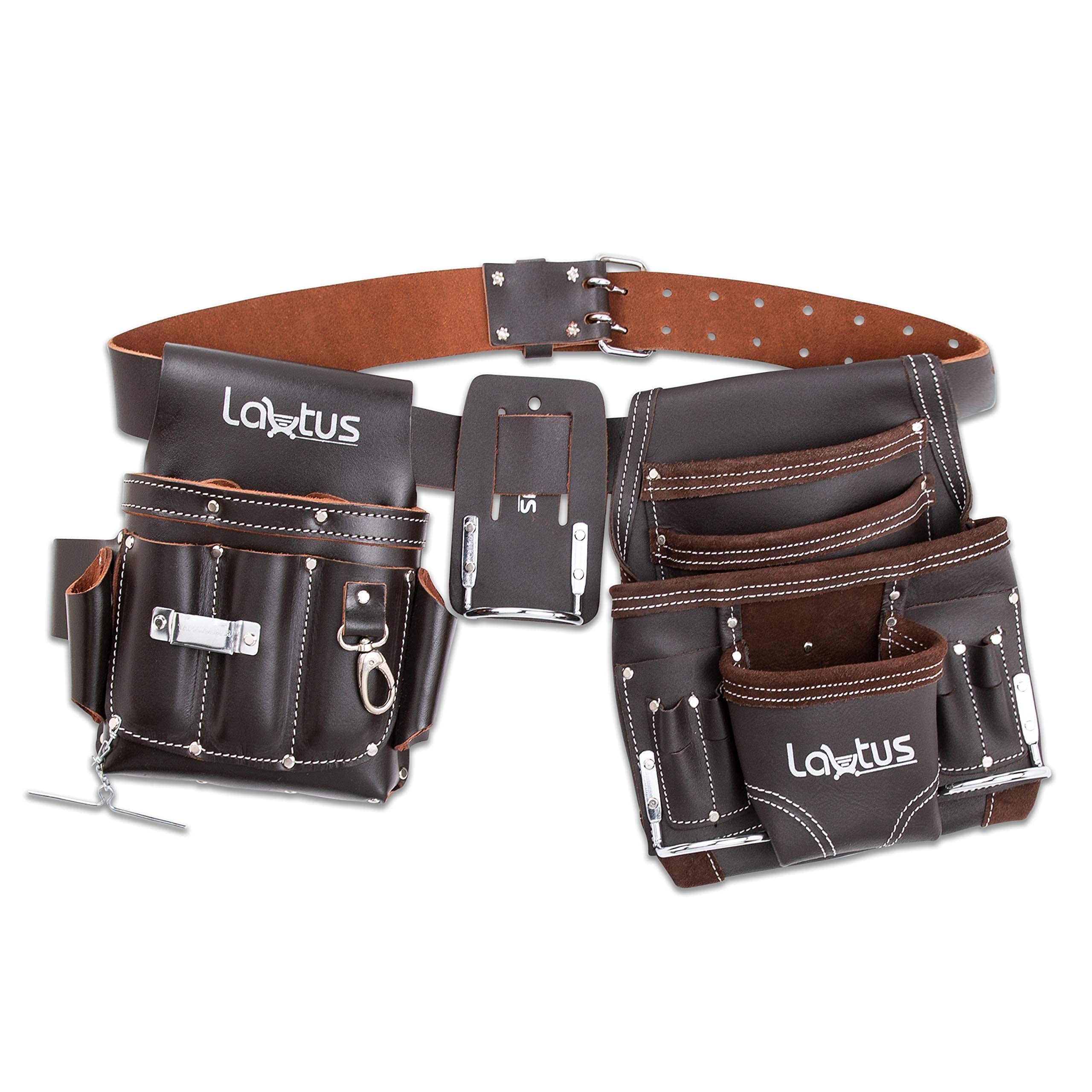 LAUTUS Professional Tool Belt with Hammer Holder & Electrician Pouch - Heavy Duty Work Belt for Electricians, Carpenters, and Construction Workers - Perfect for Job Sites and DIY Projects