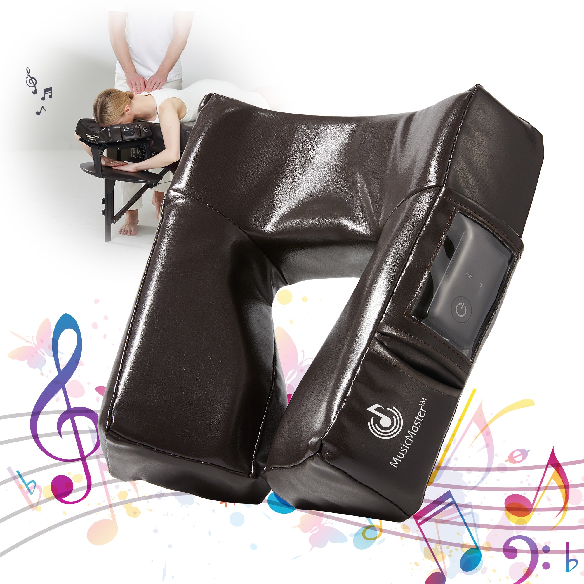 MusicMaster Bluetooth Massage Pillow with High Fidelity Sound - Ergonomic Memory Foam Face Cushion in Black Chocolate - Perfect for Relaxation, Travel & Home Spa Experience