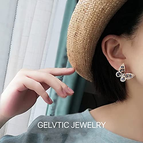 Sparkling Rhinestone Butterfly Bow Earrings for Women - 14K Gold Plated Cubic Zirconia Sterling Silver Stud Drop Dangle Earrings - Hypoallergenic Valentine's Day Gift for Mom, Brides, Prom & Wedding Jewelry - Perfect for Parties, Date Nights & Special Occasions