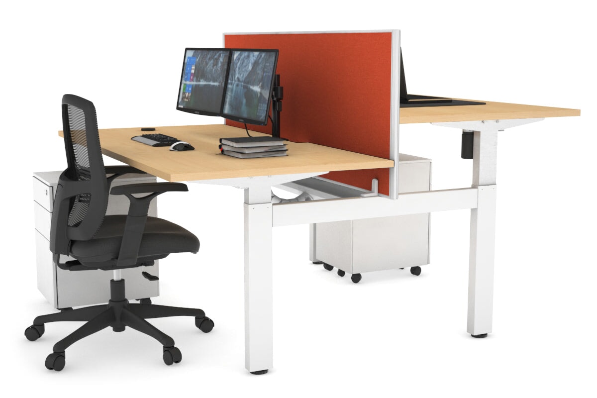 Adjustable 2-Person H Bench Workstation - White Frame (1600L x 800W) with Cable Management | Ergonomic Office Desk for Collaborative Workspaces & Home Offices