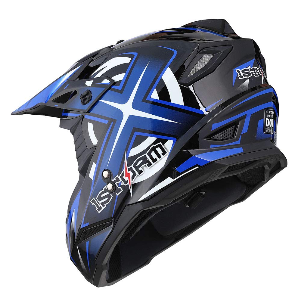 1Storm Adult Motocross Helmet - BMX MX ATV Dirt Bike Racing Helmet with Bluetooth Headset (Sonic Blue) - Lightweight DOT Approved for Off-Road, Motorcycle & Extreme Sports