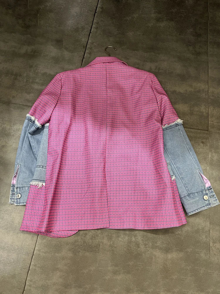 Women's Colorblock Patchwork Denim Jacket - Long Sleeve Lapel Casual Coat for Fall Fashion | Perfect for Autumn Outfits, Date Nights & Casual Street Style