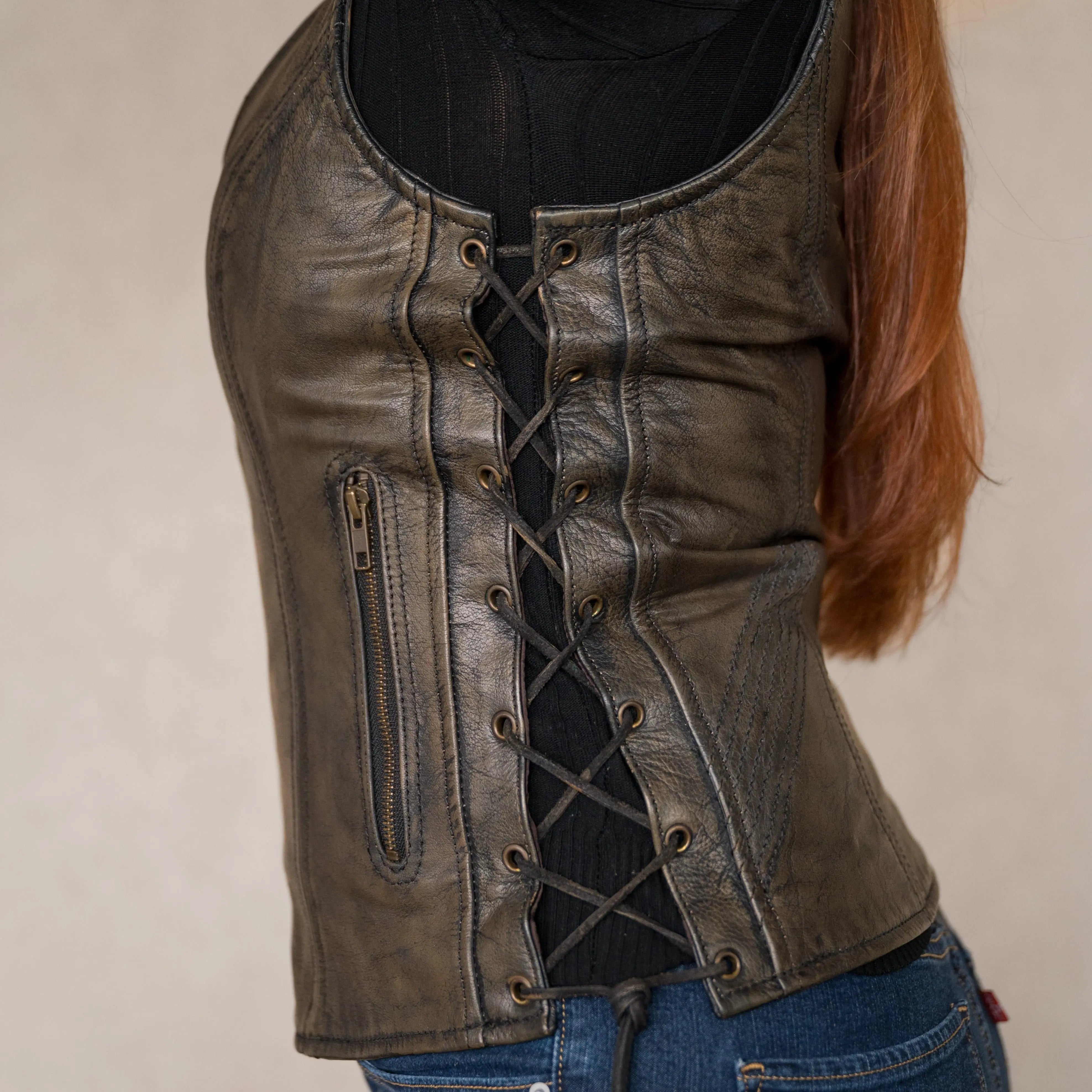 Women's Distressed Brown Faux Leather Vest - Stylish Open Road Biker Jacket for Casual Outfits & Motorcycle Rides
