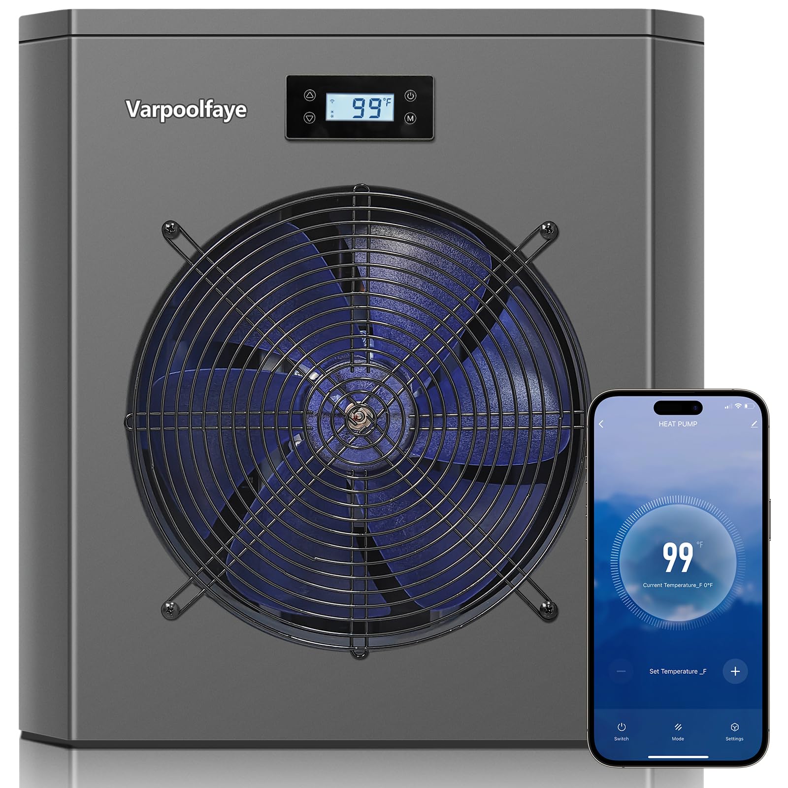 16,000 BTU Energy Efficient Swimming Pool Heat Pump - Electric Pool Heater for Above Ground Pools with WiFi Control & Timer | 120V 60Hz | Perfect for Year-Round Pool Heating and Cooling in Backyards & Spas