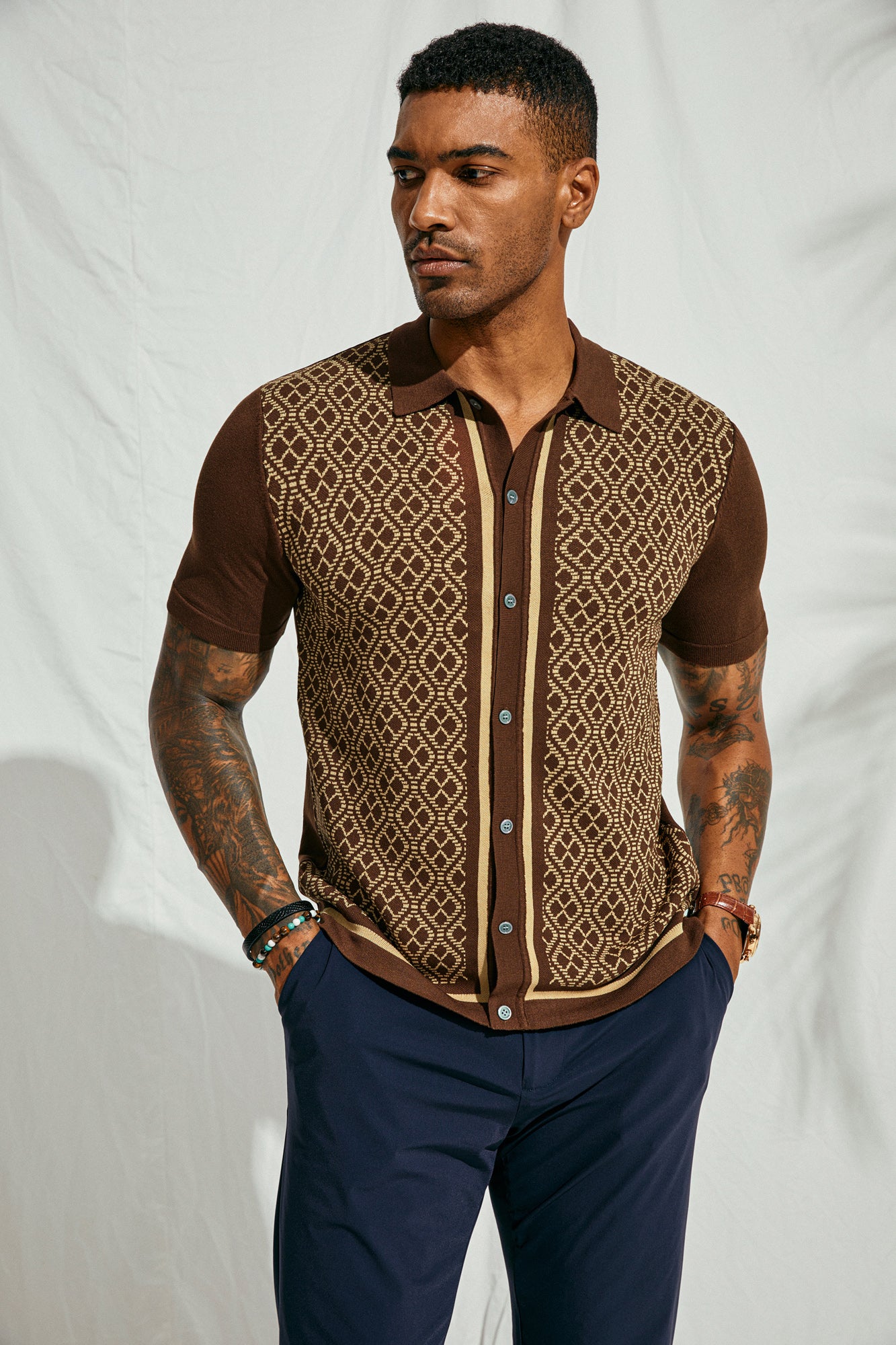 Vintage 70s Men's Polo Shirts - Retro Contrast Knit Cardigan Style Polo for Casual Wear & Office Outfits