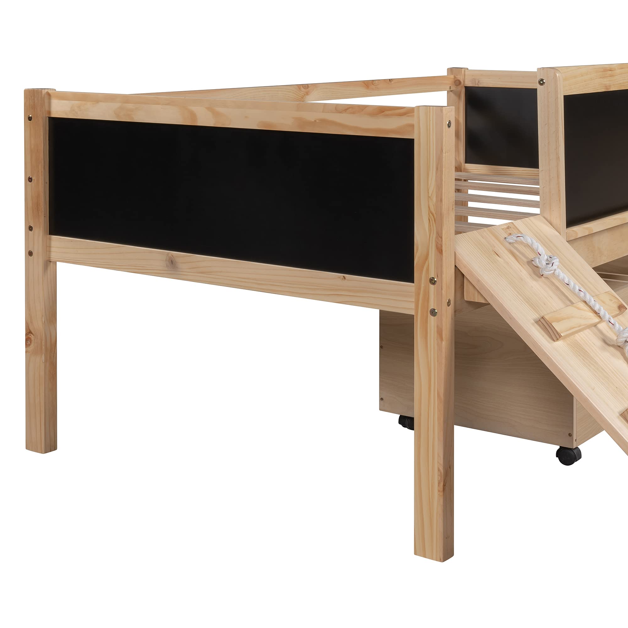 JT Twin Size Loft Bed with Two Storage Boxes - Natural Wood Space-Saving Bed for Kids & Teens - Perfect for Small Bedrooms, Dorms & Studio Apartments