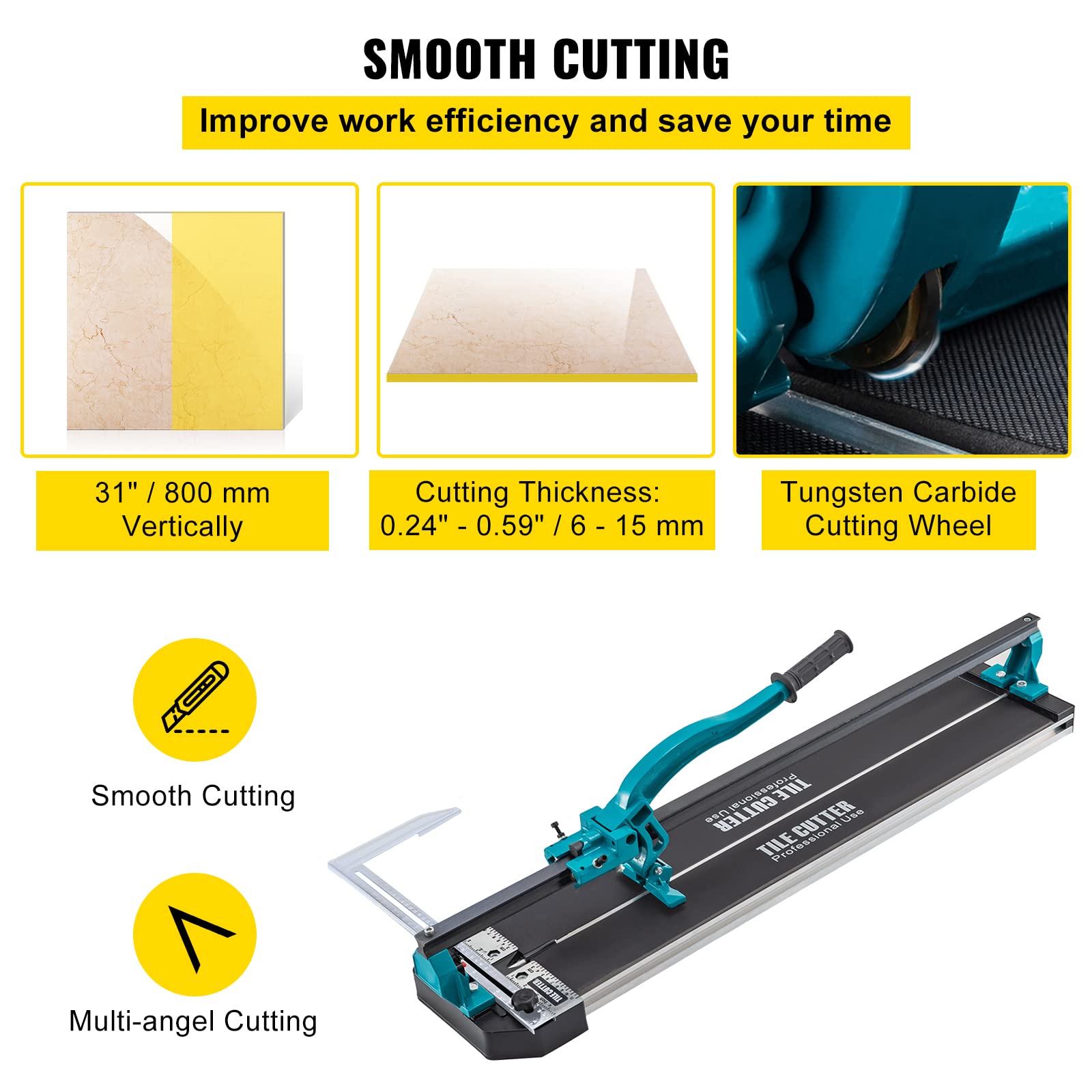 Mophorn 31 Inch Manual Tile Cutter with Laser Positioning - Alloy Wheel, Ergonomic Handle & Accurate Rulers for Large Tiles (0.24