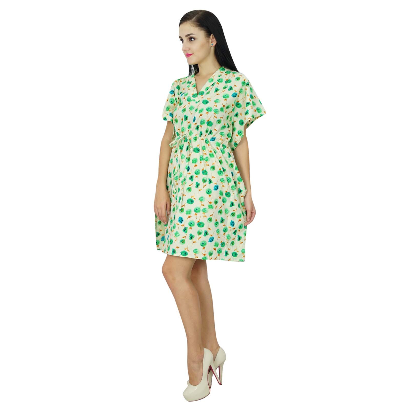 Bimba Women's Printed Mini Beach Kaftan Dress - Short Sleeve Tunic Cover Up for Summer, Swimwear, Pool Party & Vacation | Lightweight & Flowy Beachwear for Resort, Travel & Lounge