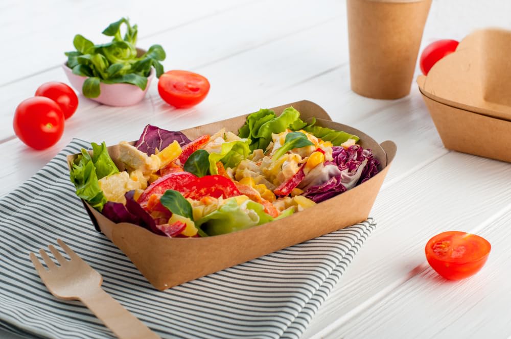 Eco-Friendly Disposable Kraft Paper Food Trays - 100% Biodegradable & Recyclable Picnic Serving Trays for Hot/Cold Food - Perfect for Outdoor BBQ, Camping, Parties & Events (0.25Lb, Pack of 100)