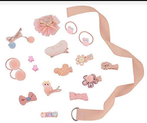 TRY Baby Girl Cute Hair Clips Gift Box - 18 Pcs Hair Accessories Set with 11 Alligator Clips, 2 Clutches, 4 Rubber Bands & Organizer (Peach Pink) - Perfect for Parties, School, and Daily Styling
