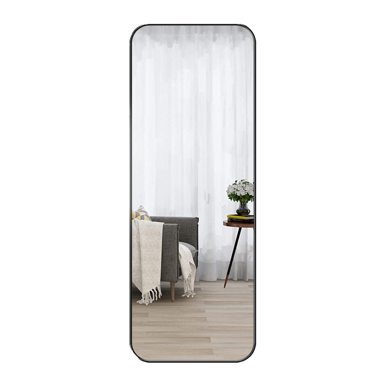 Full-Length Standing Mirror with Aluminum Alloy Frame - HD Rounded Glass for Bedroom, Living Room & Dressing Room - Floor & Wall Mounted Mirror for Home Decor